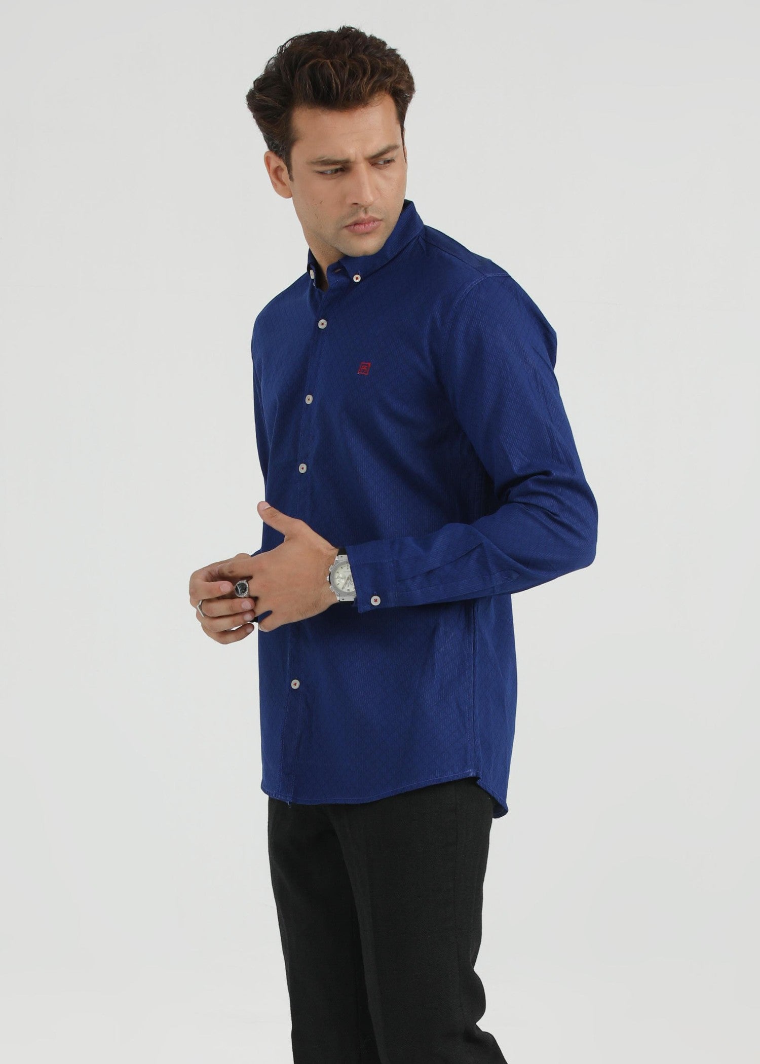 cotton dobby Casual Shirt in Dark blue