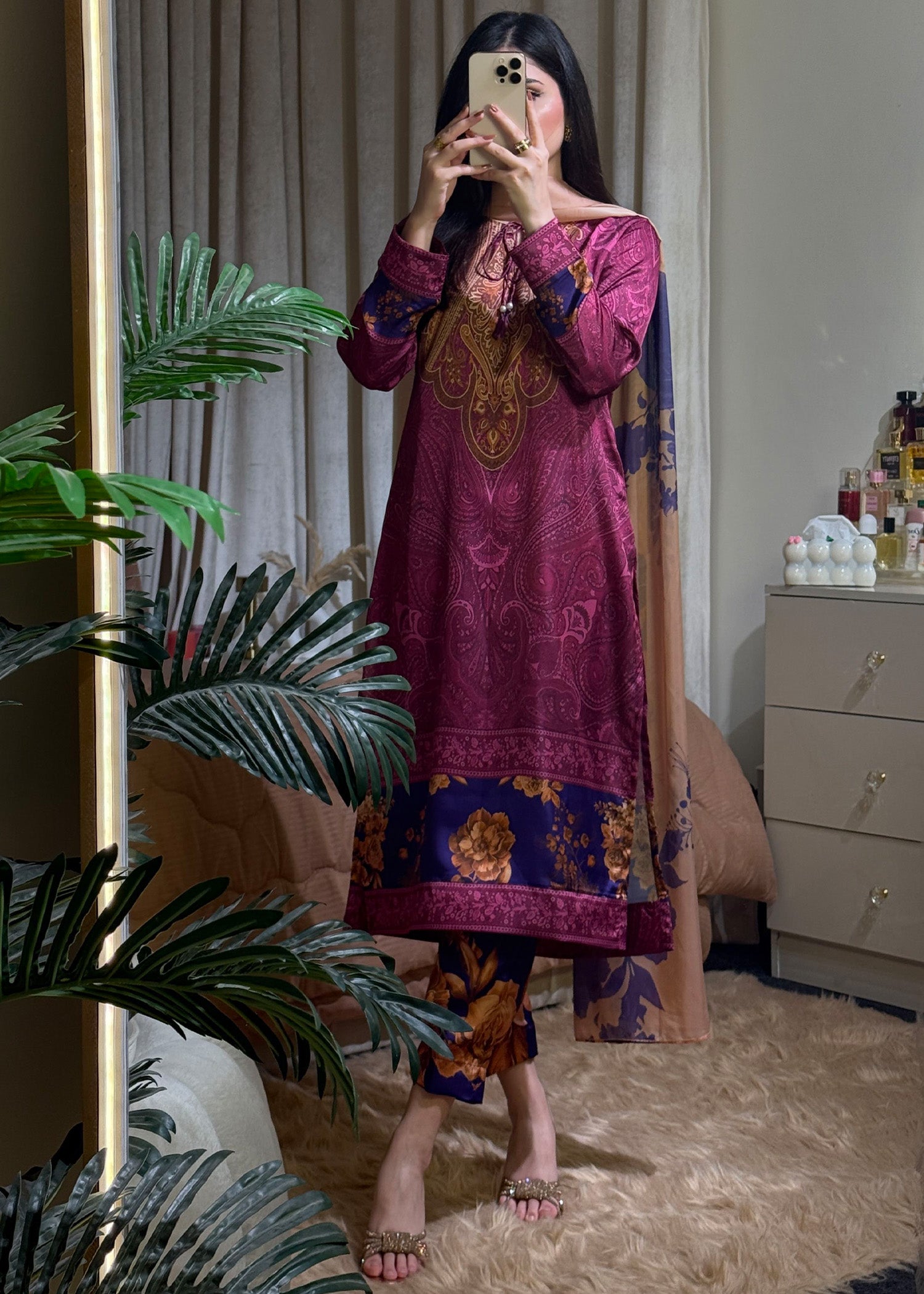 satin silk Kurta Set in Multi