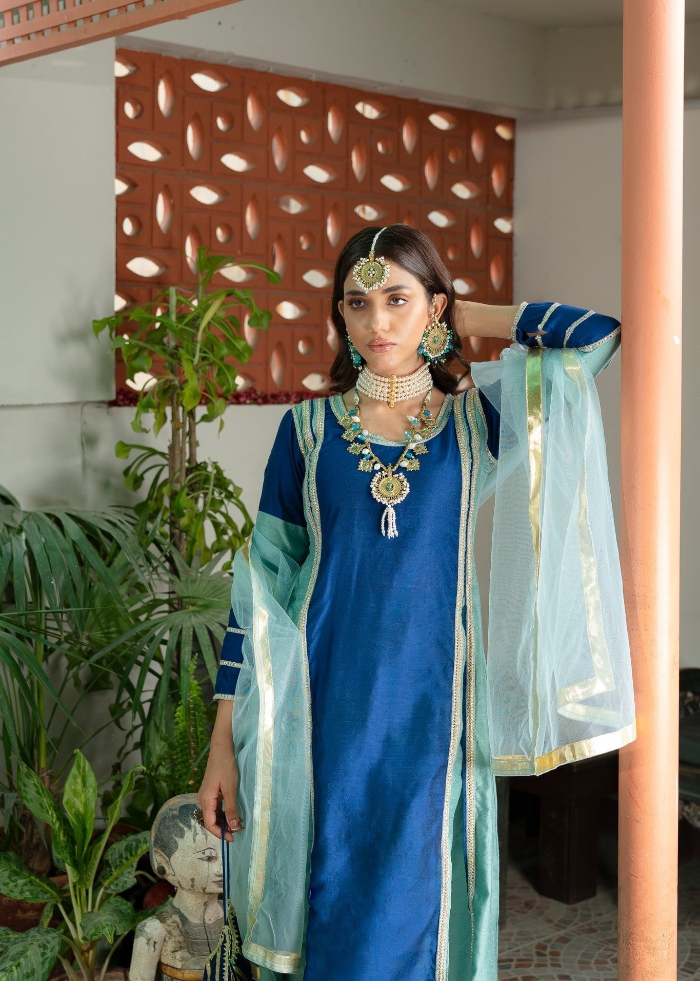 banarsi silk Kurta Set in Blue