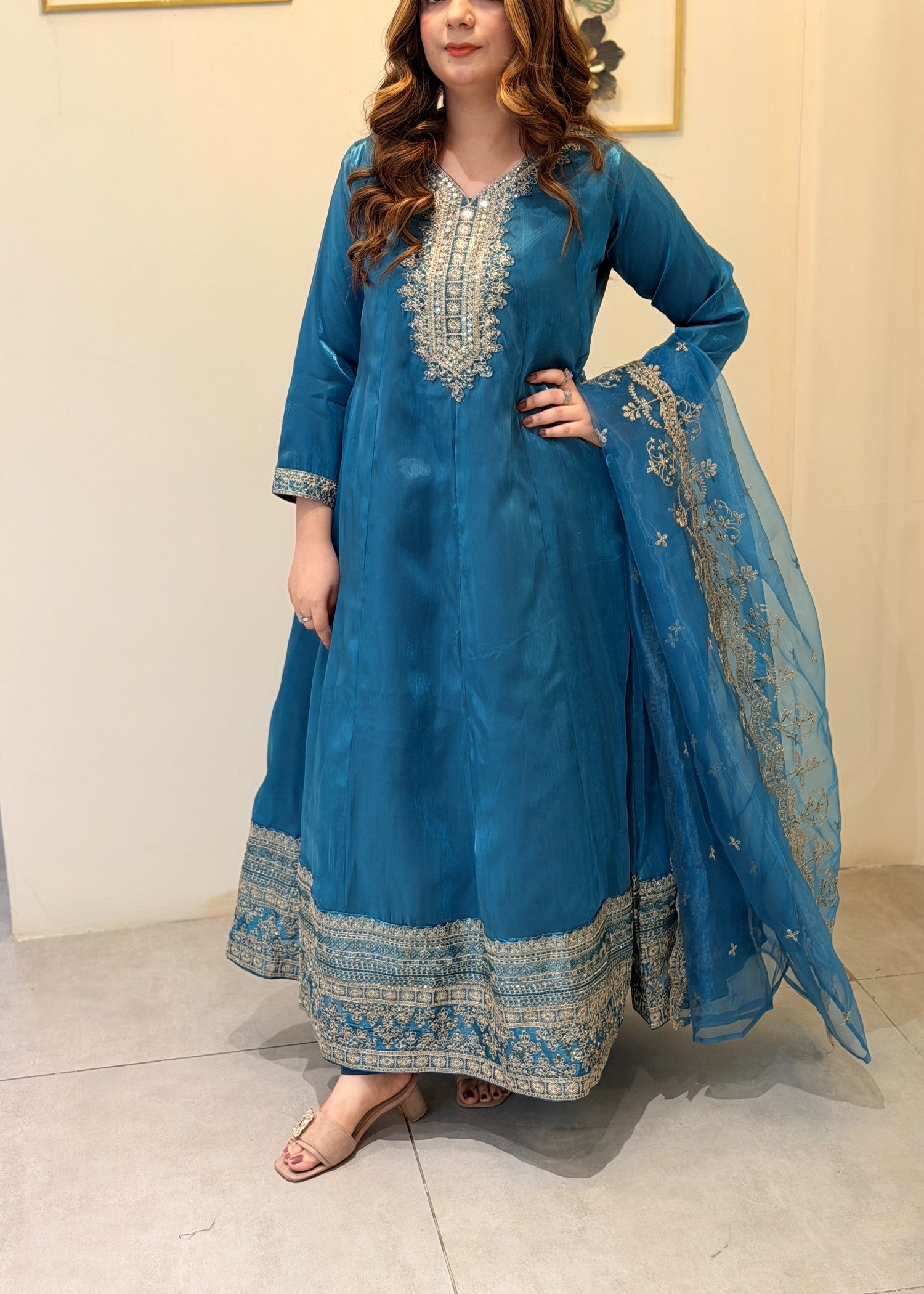 silk Pishwas in Royal blue