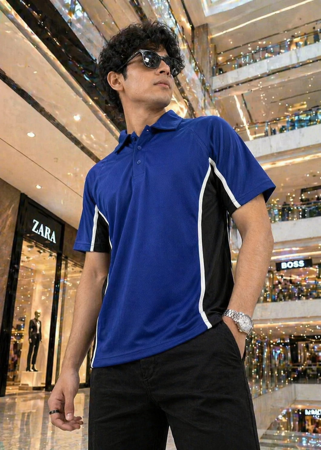 polyester Polo Shirt in Black, royal blue