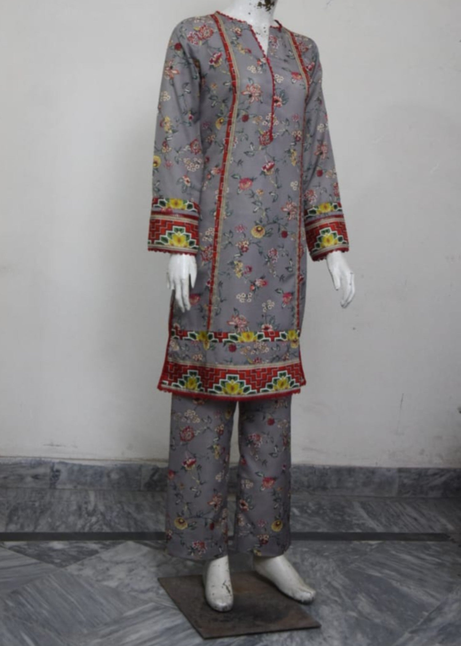 poly lawn Kurta Set in Steal grey