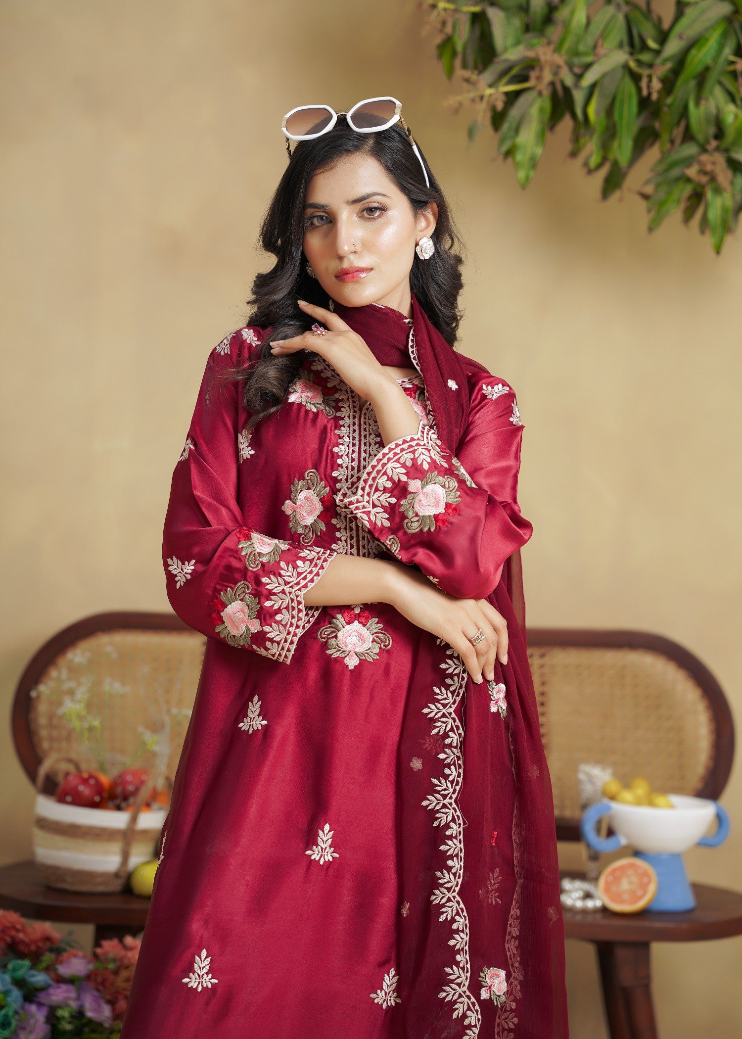 silk Kaftan in Rose red