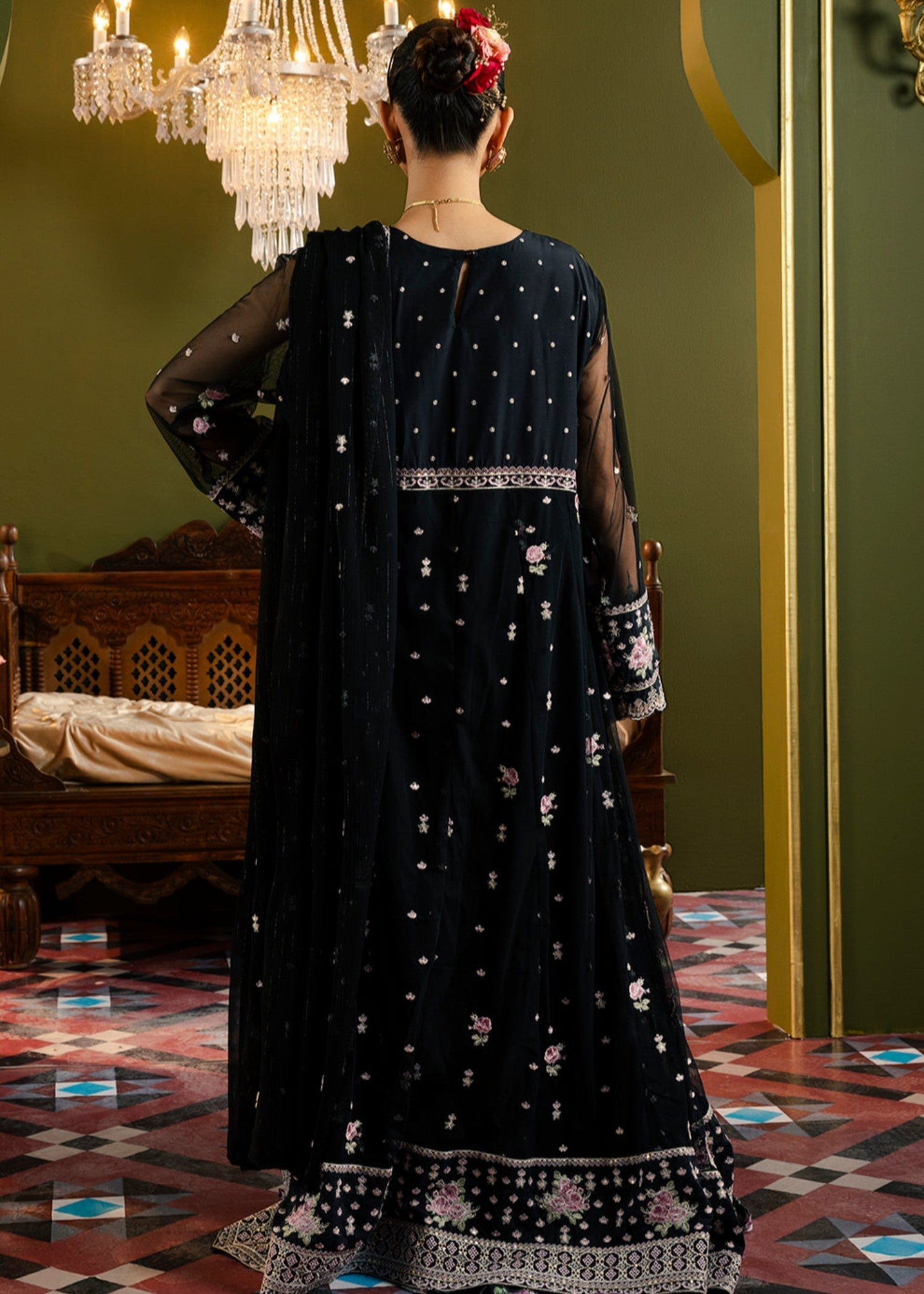 organza Pishwas in Black