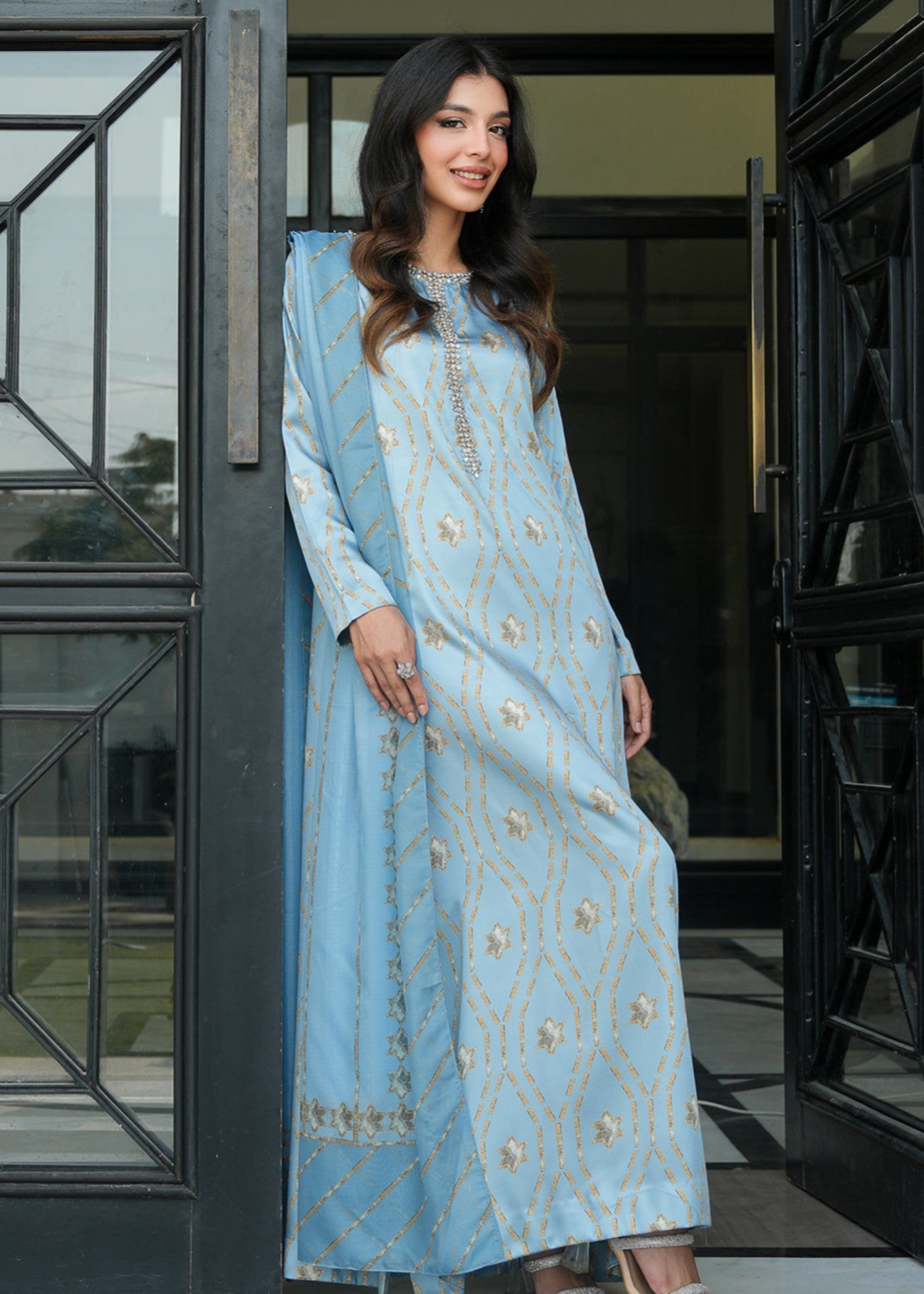 silk charmeuse Kurti in Light blue