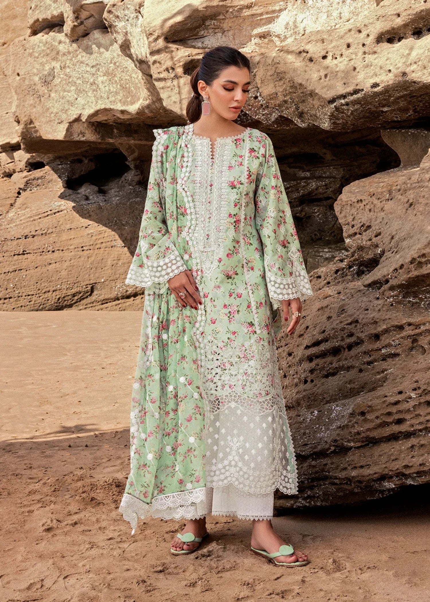 chikankari cotton Kurta Set in Mint green