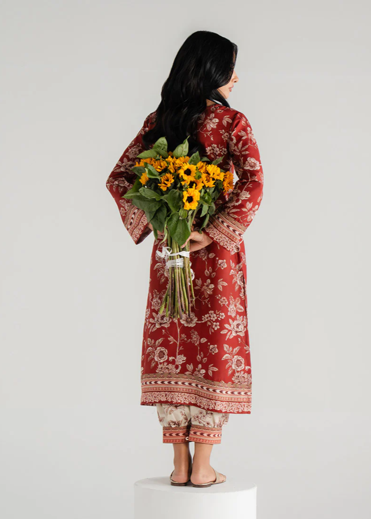 poly lawn Kurta Set in Red