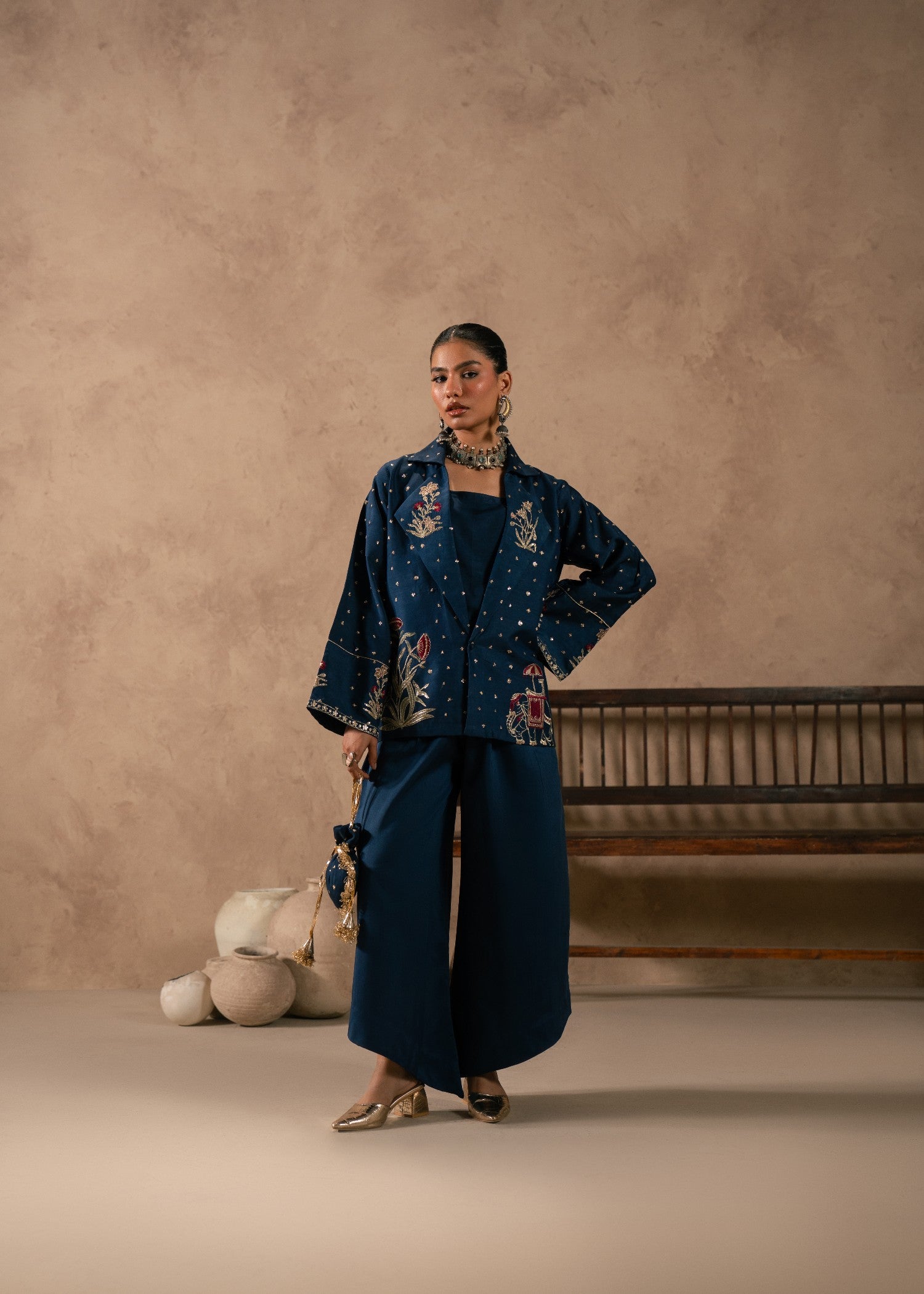 viscose thai silk Jacket in Dark blue