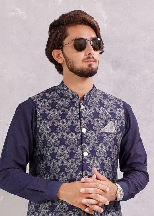 jamawar Waistcoat in Blue