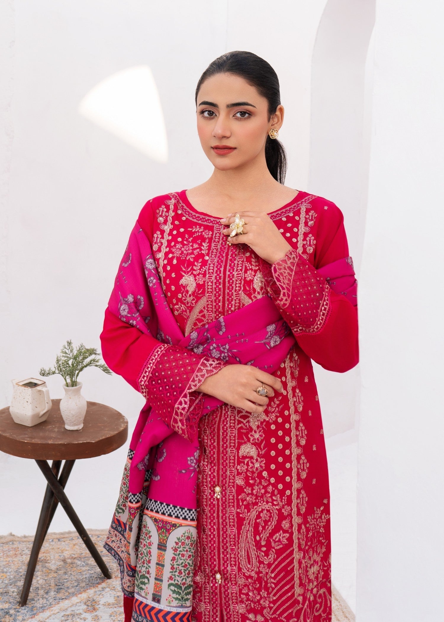 viscose Kurta Set in Shocking pink
