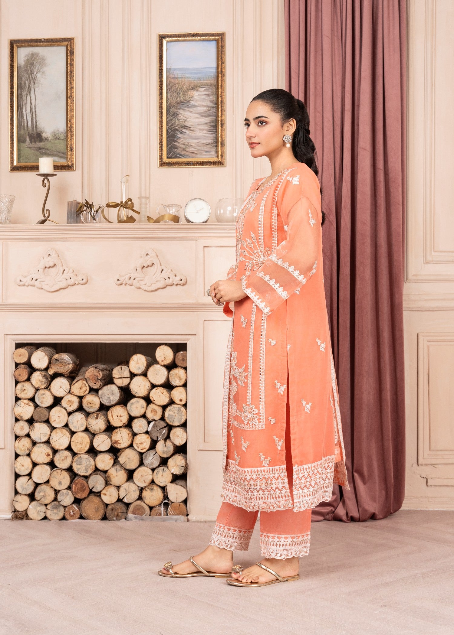 organza Kurta Set in Mandarin orange