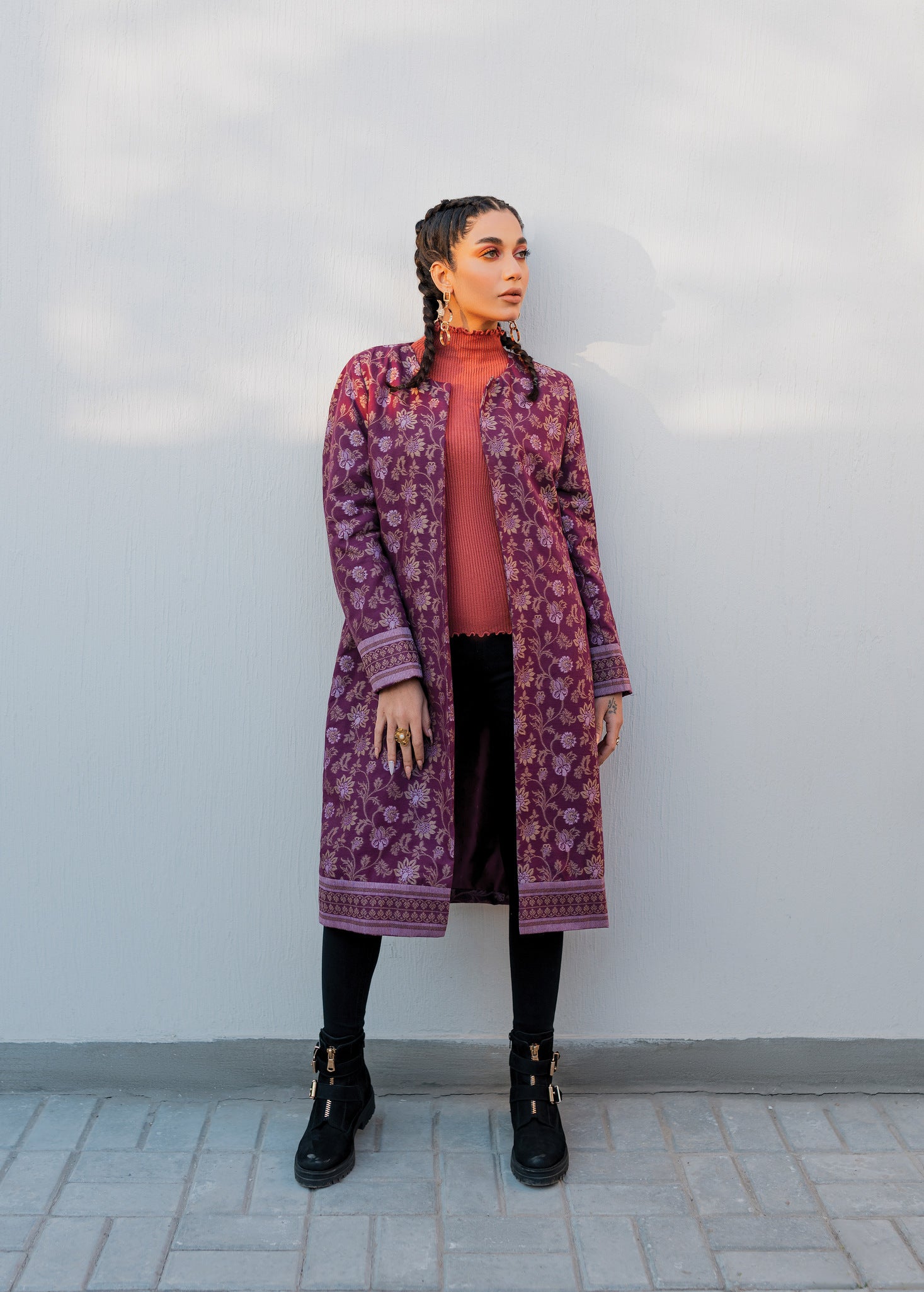 slub khaddar Jacket in Purple