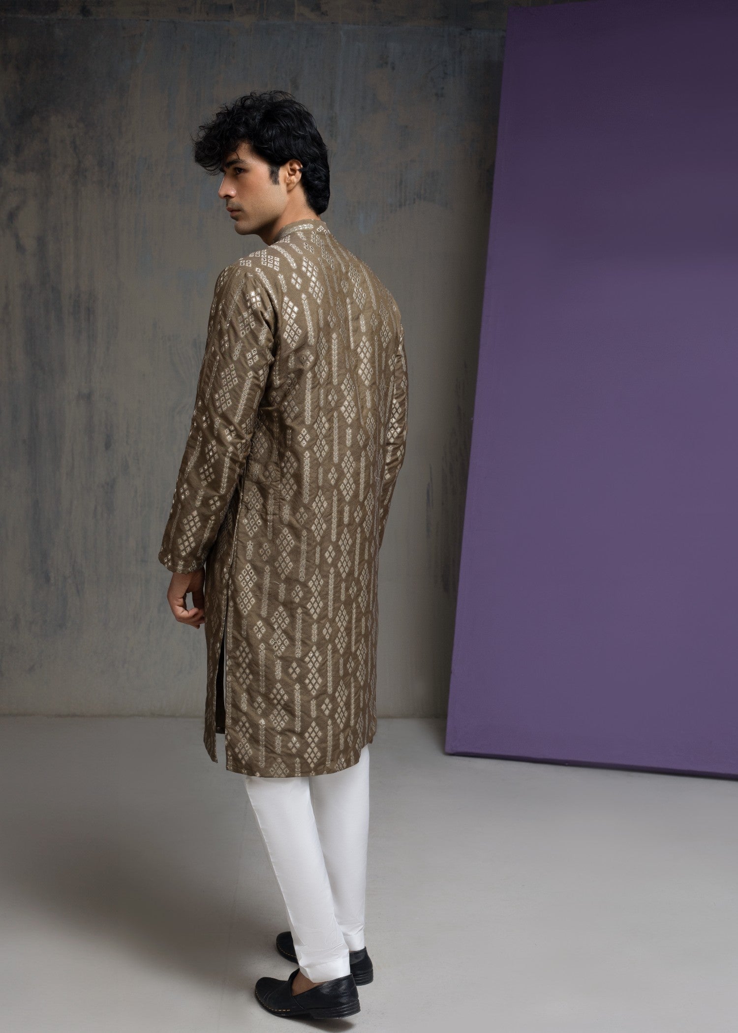 cotton silk Kurta Set in Chocolate brown, gold by House Of Arsalan Iqbal