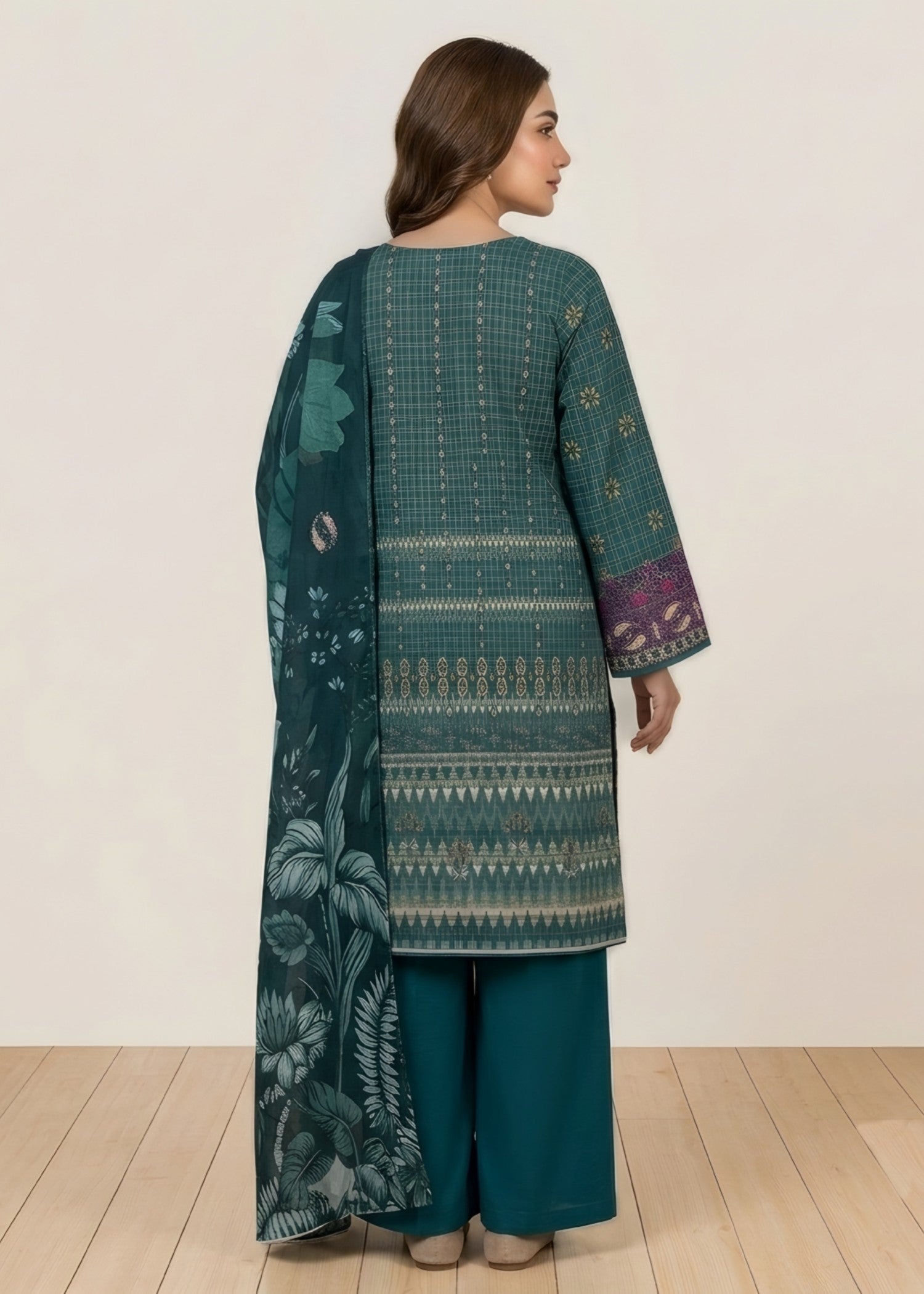 khaddar Unstitched in Pine green