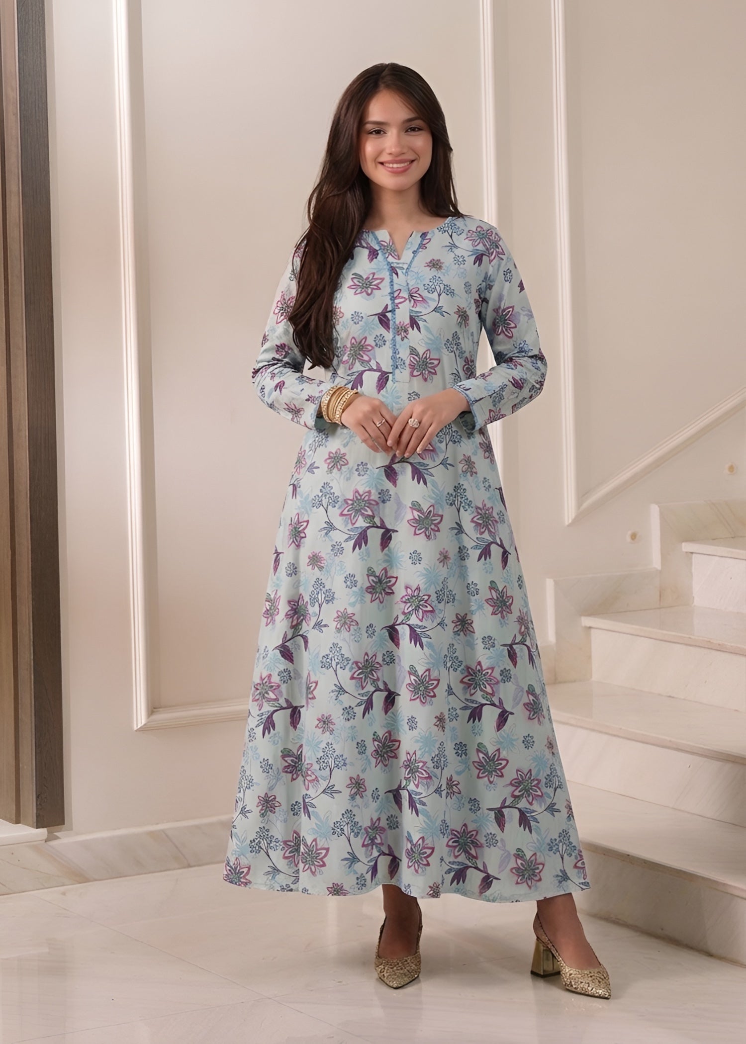 arabic lawn Maxi in Light blue