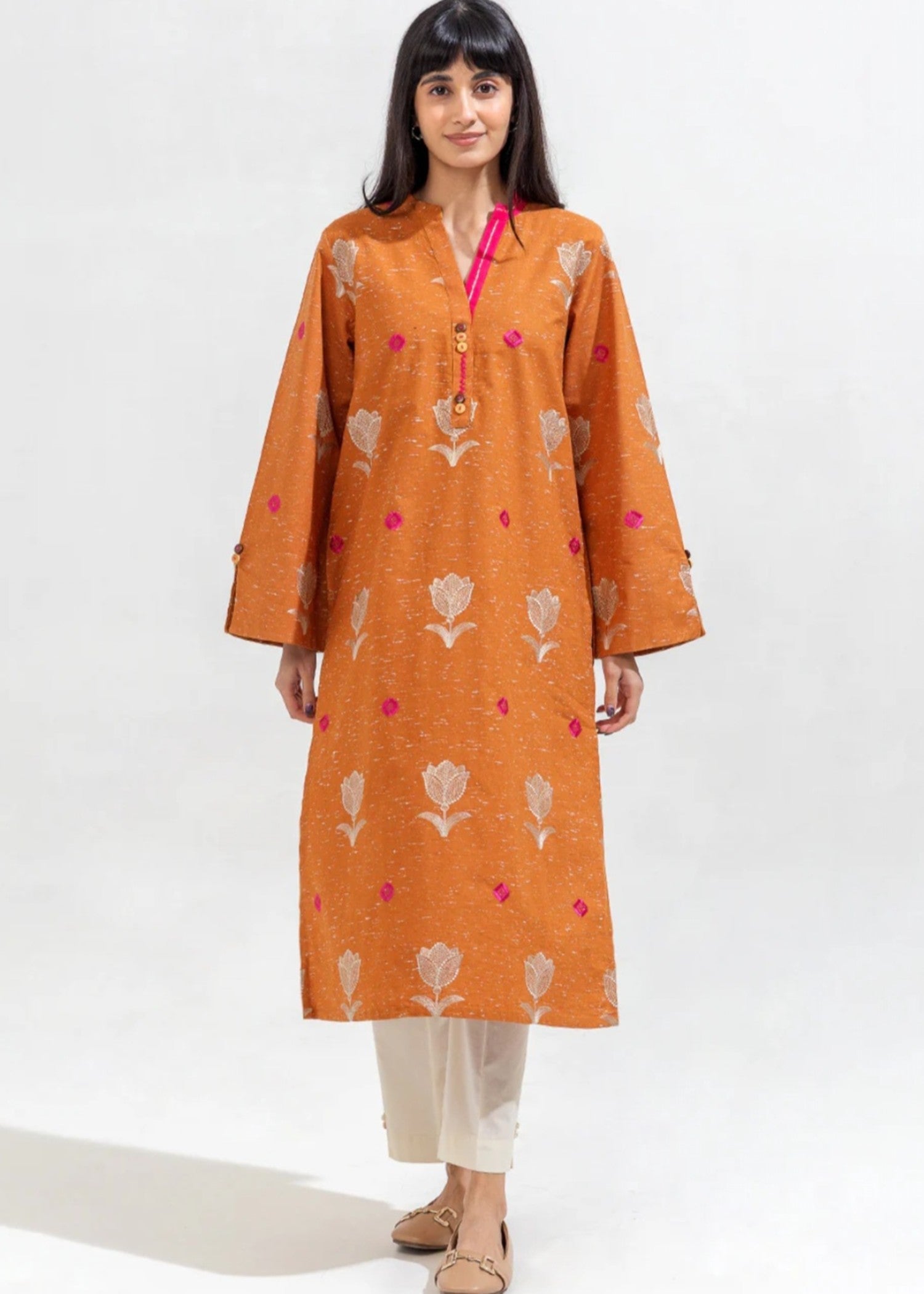 khaddar Kurta Set in Caramel brown