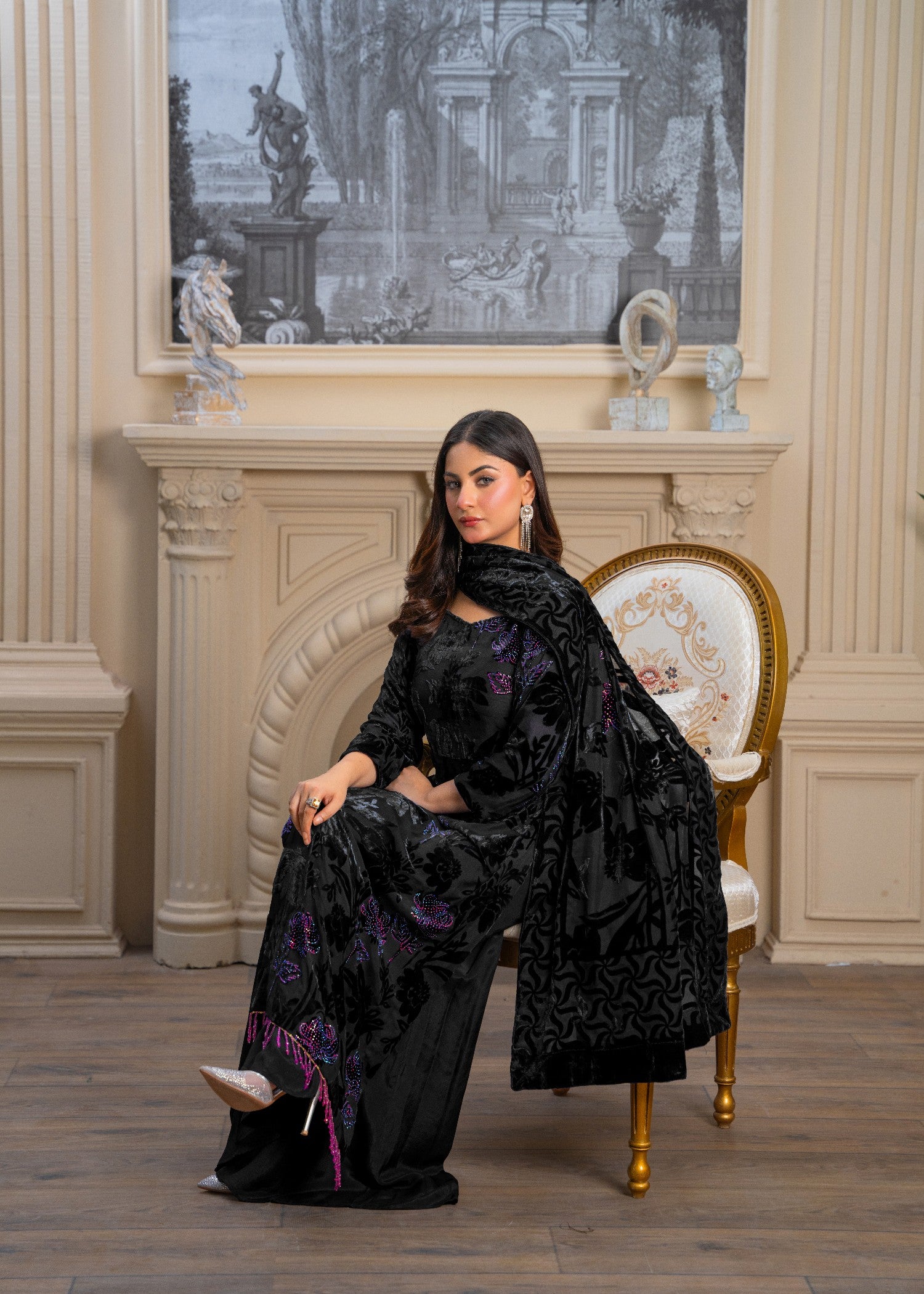 velvet Sharara in Black
