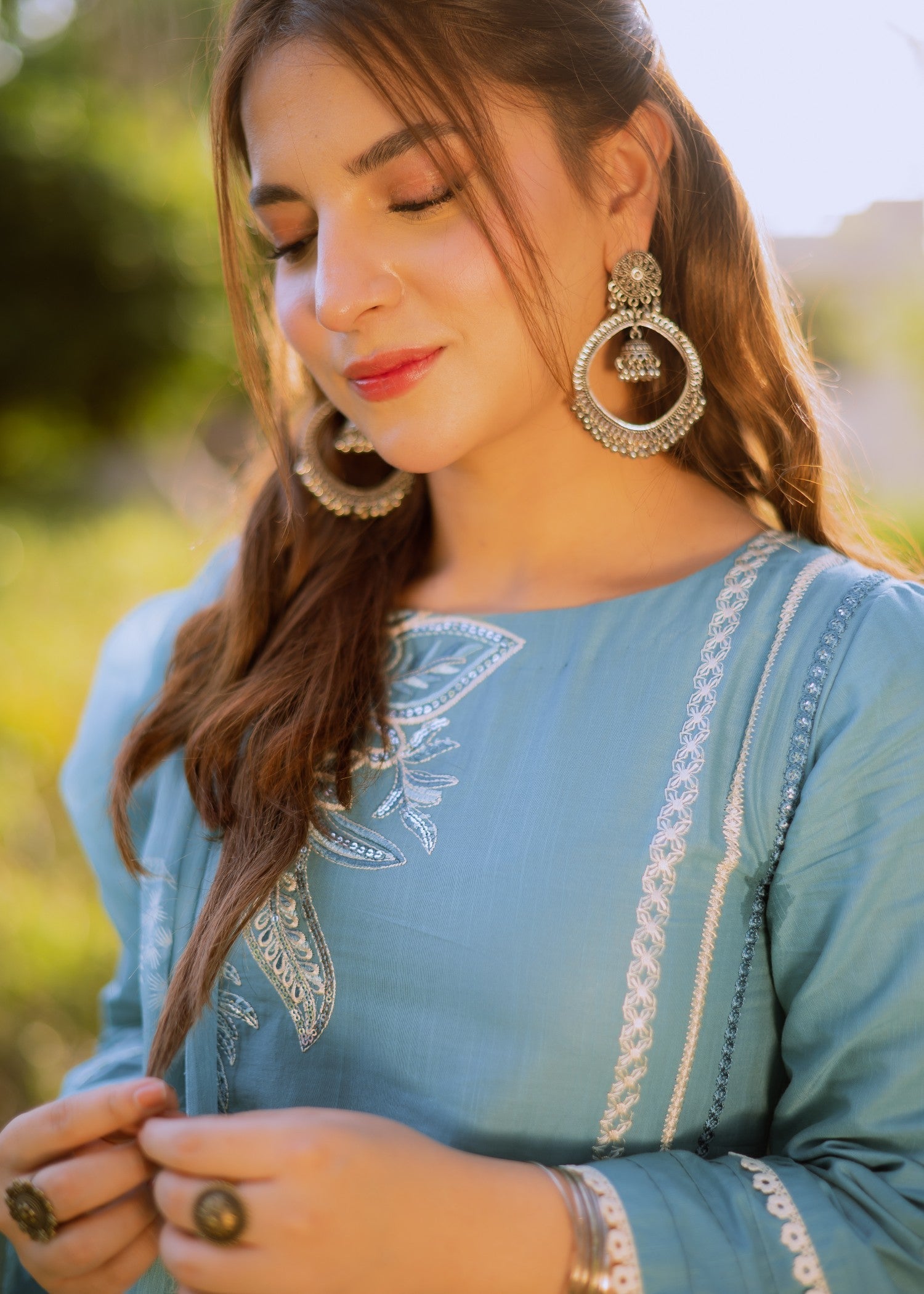cotton Kurta Set in Powder blue