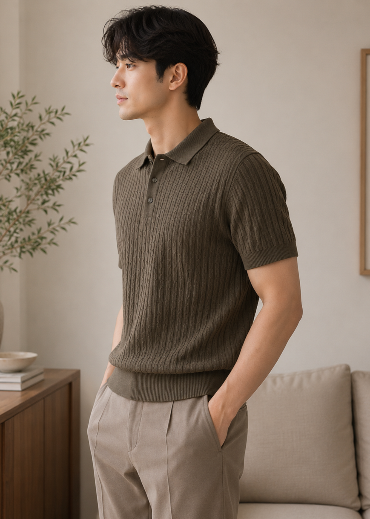 cotton jersey Polo Shirt in Olive green by Level