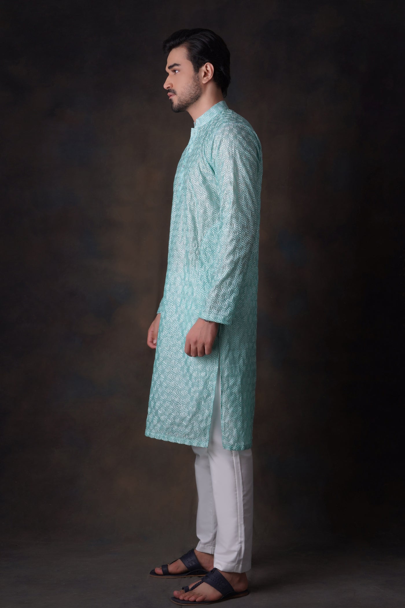 chikankari cotton Kurta Set in Turquoise