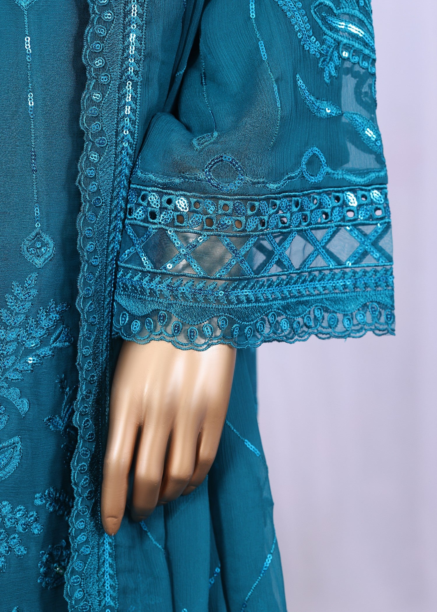 polyester chiffon Kurta Set in Teal