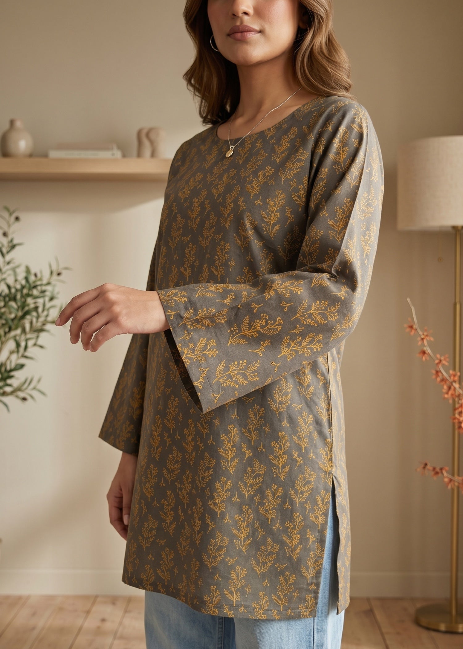 lawn cotton Kurti in Army green