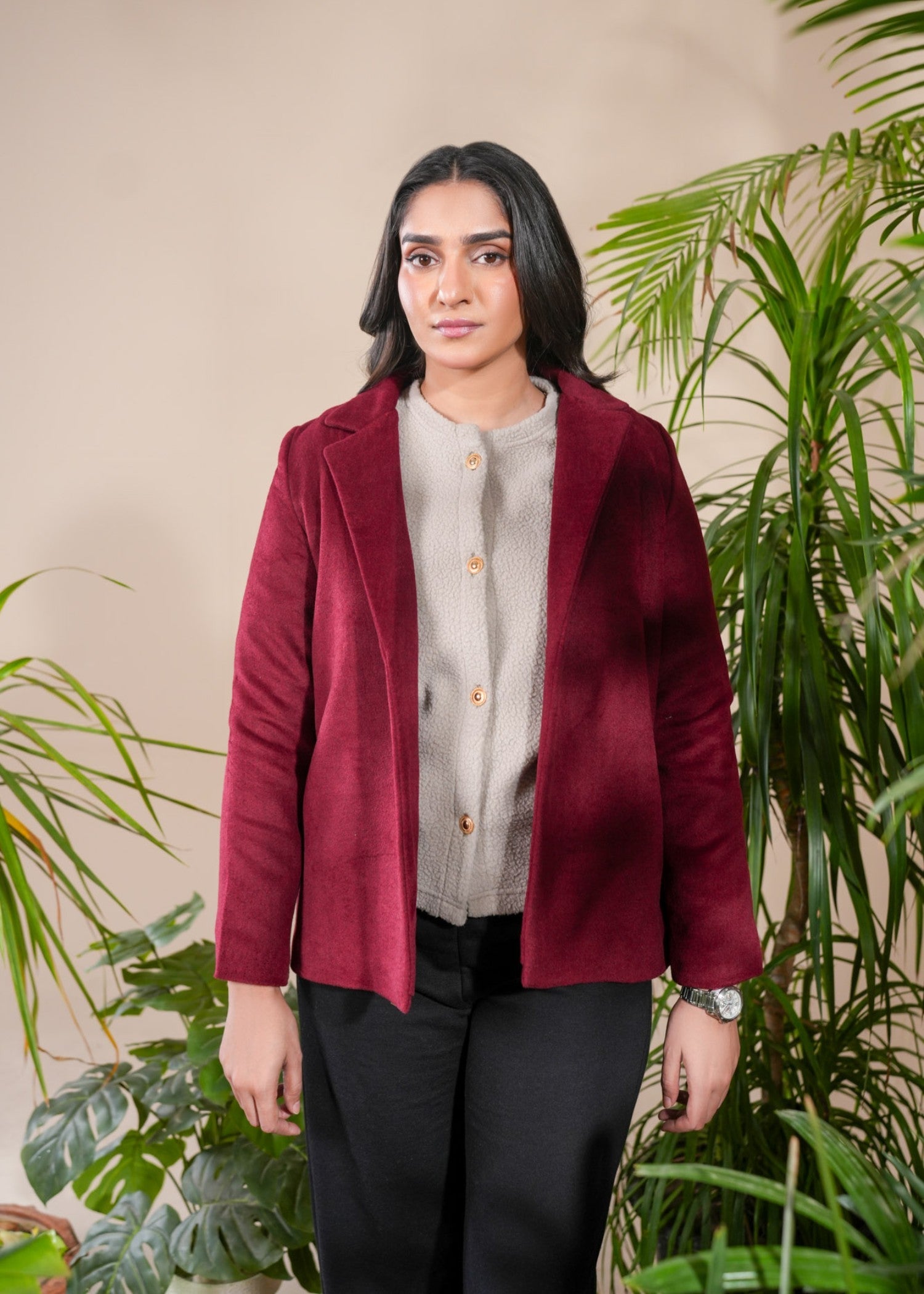 wool Coat in Maroon