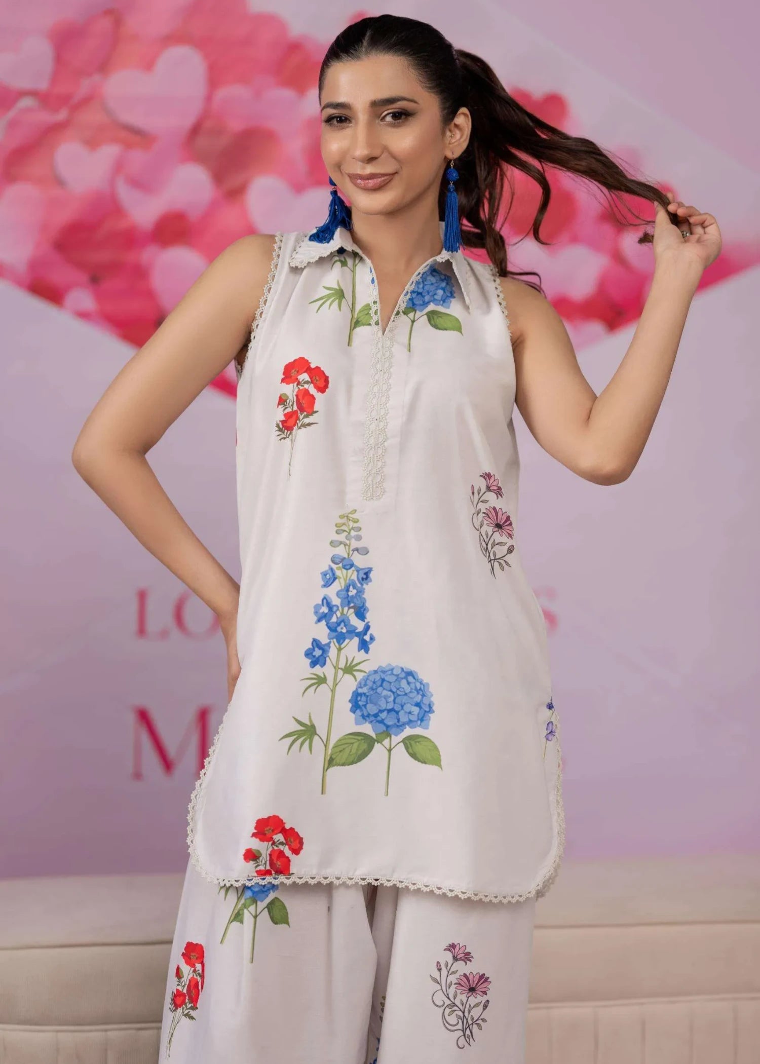 silk finish lawn Co Ord Sets in White