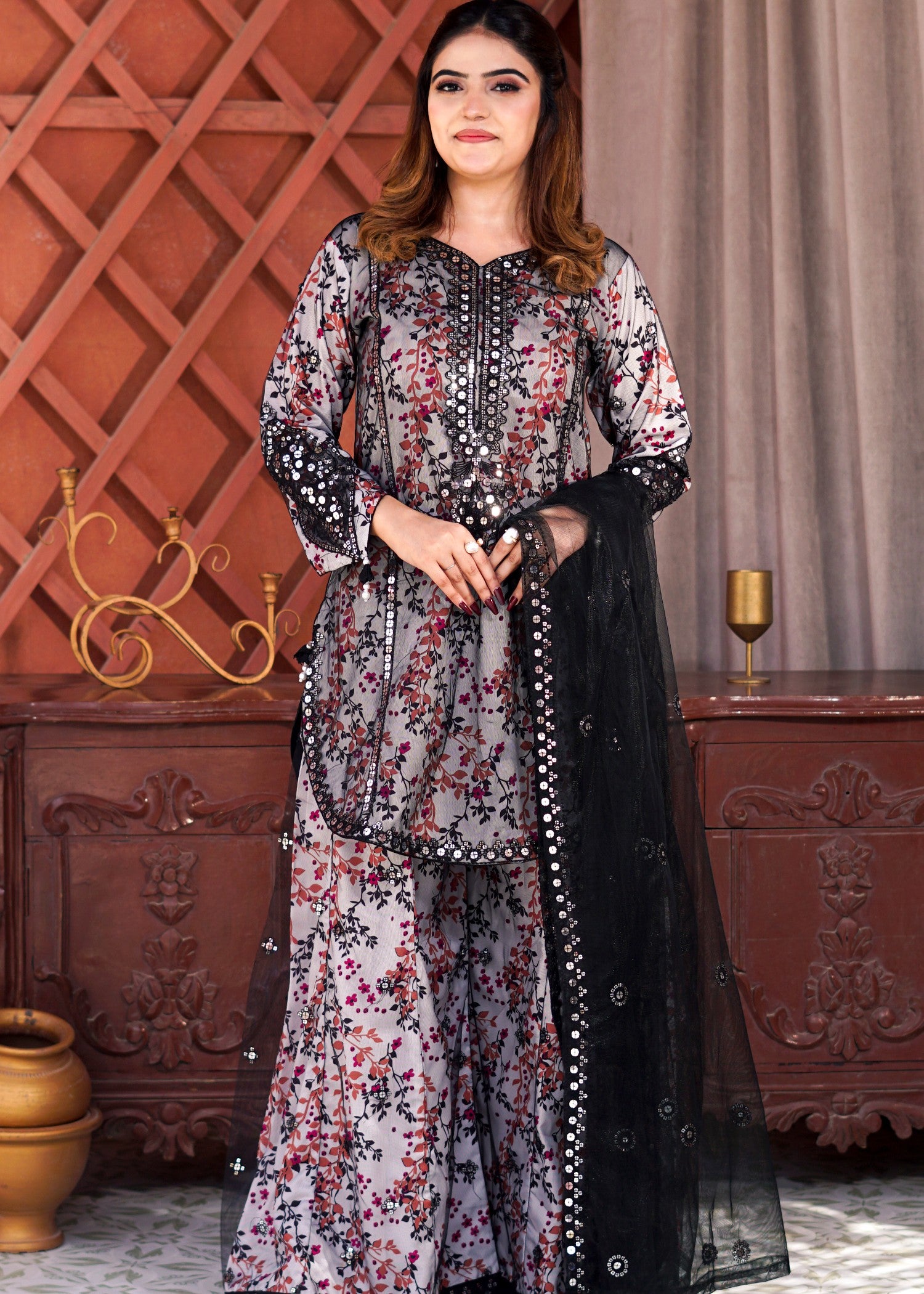 net Kurta Set in Multi