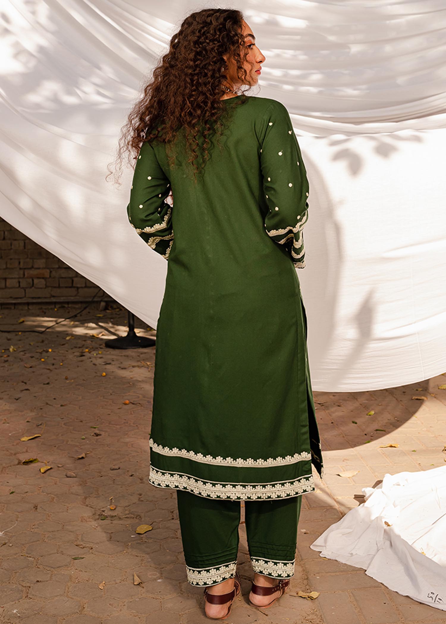 linen Kurti in Dark green
