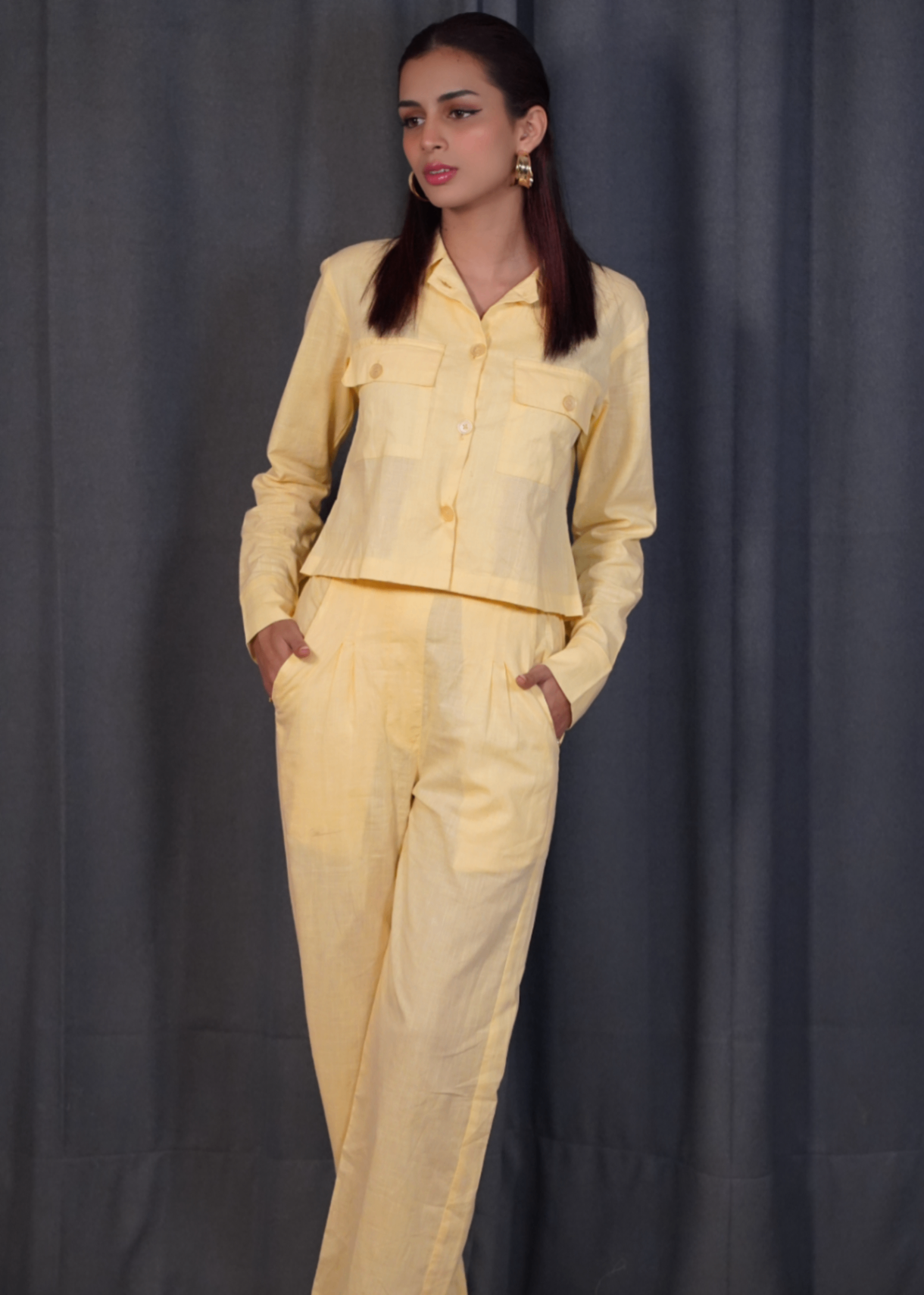 cotton linen Co Ord Sets in Lemon