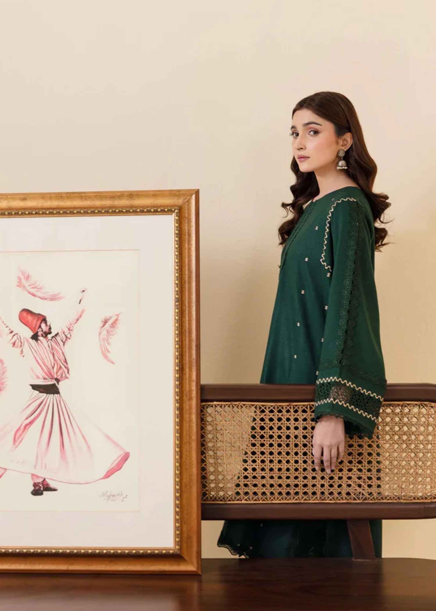 wool Kurta Set in Forest green
