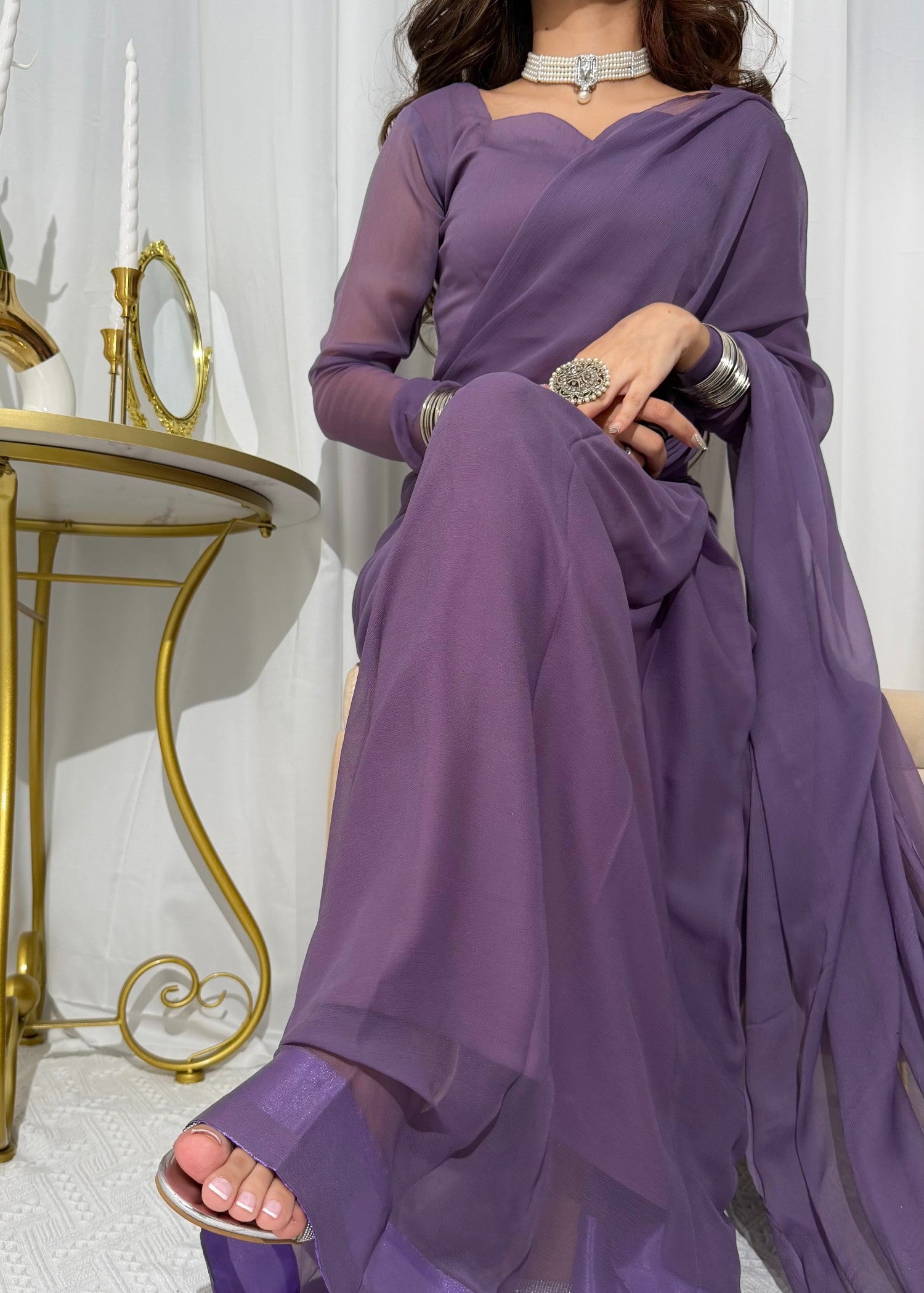 chiffon Saree in Lilac
