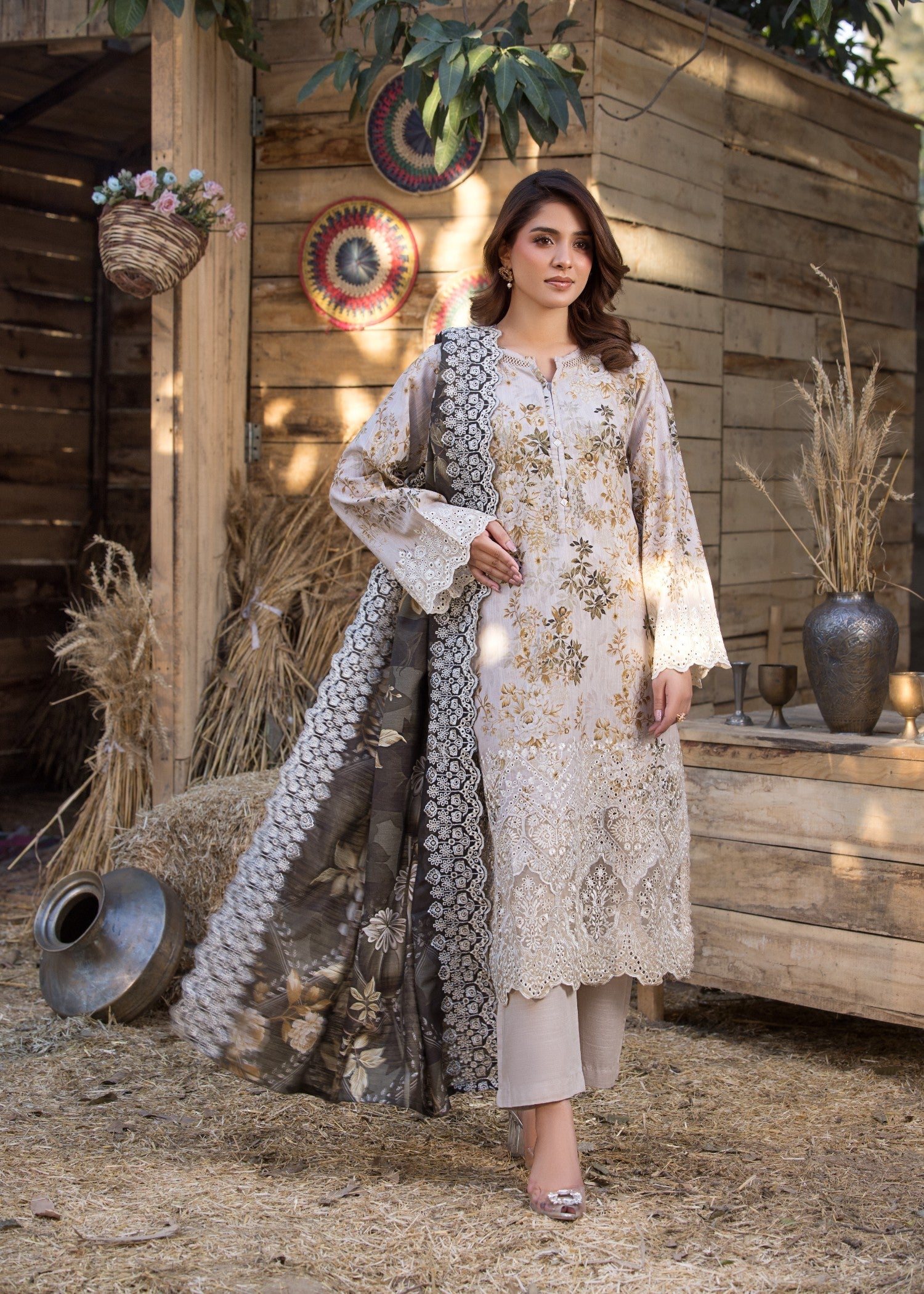 khaddar Kurta Set in Cream