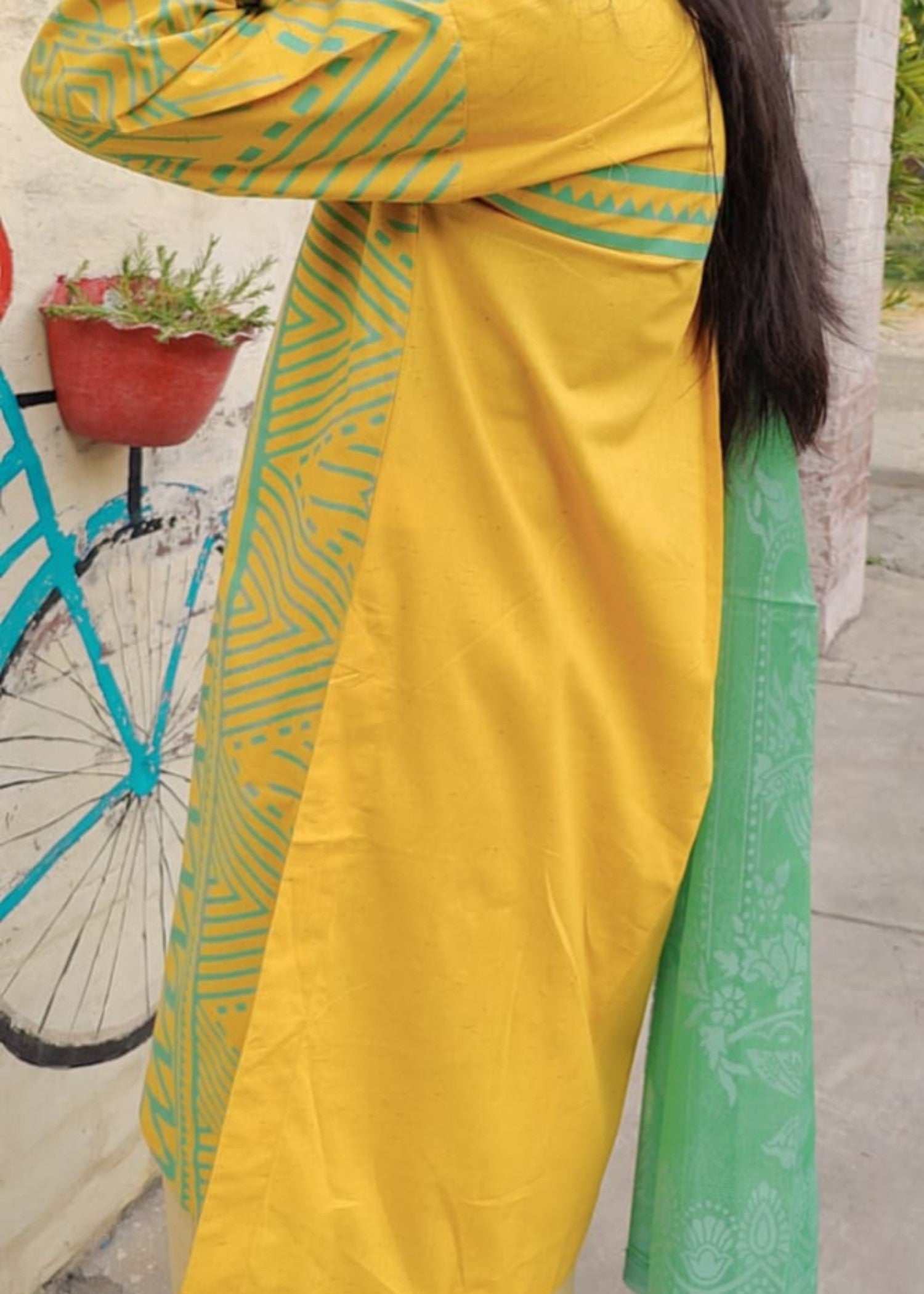 cambric cotton Kurta Set in Sunflower