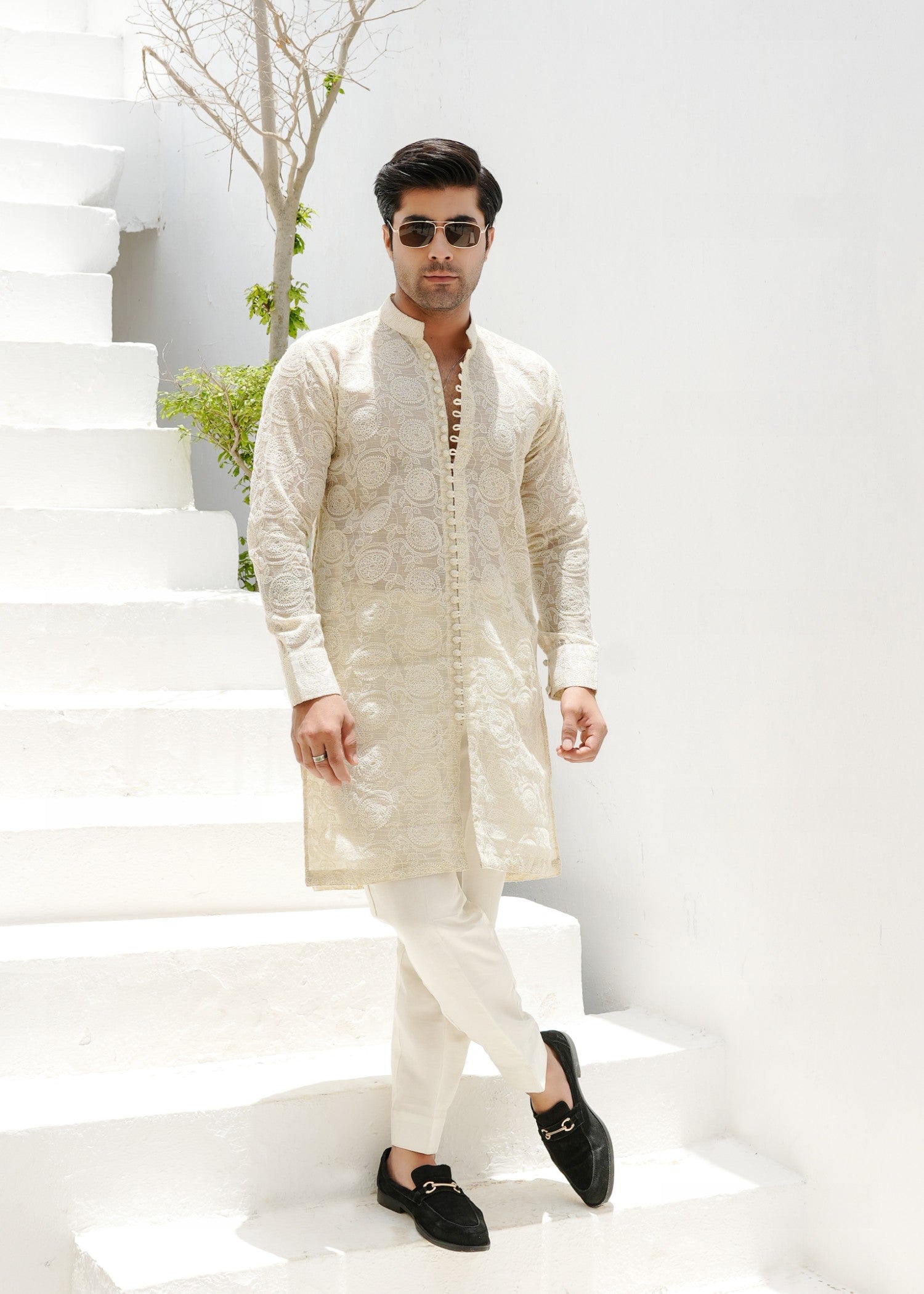 khaddi net Kurta in Beige