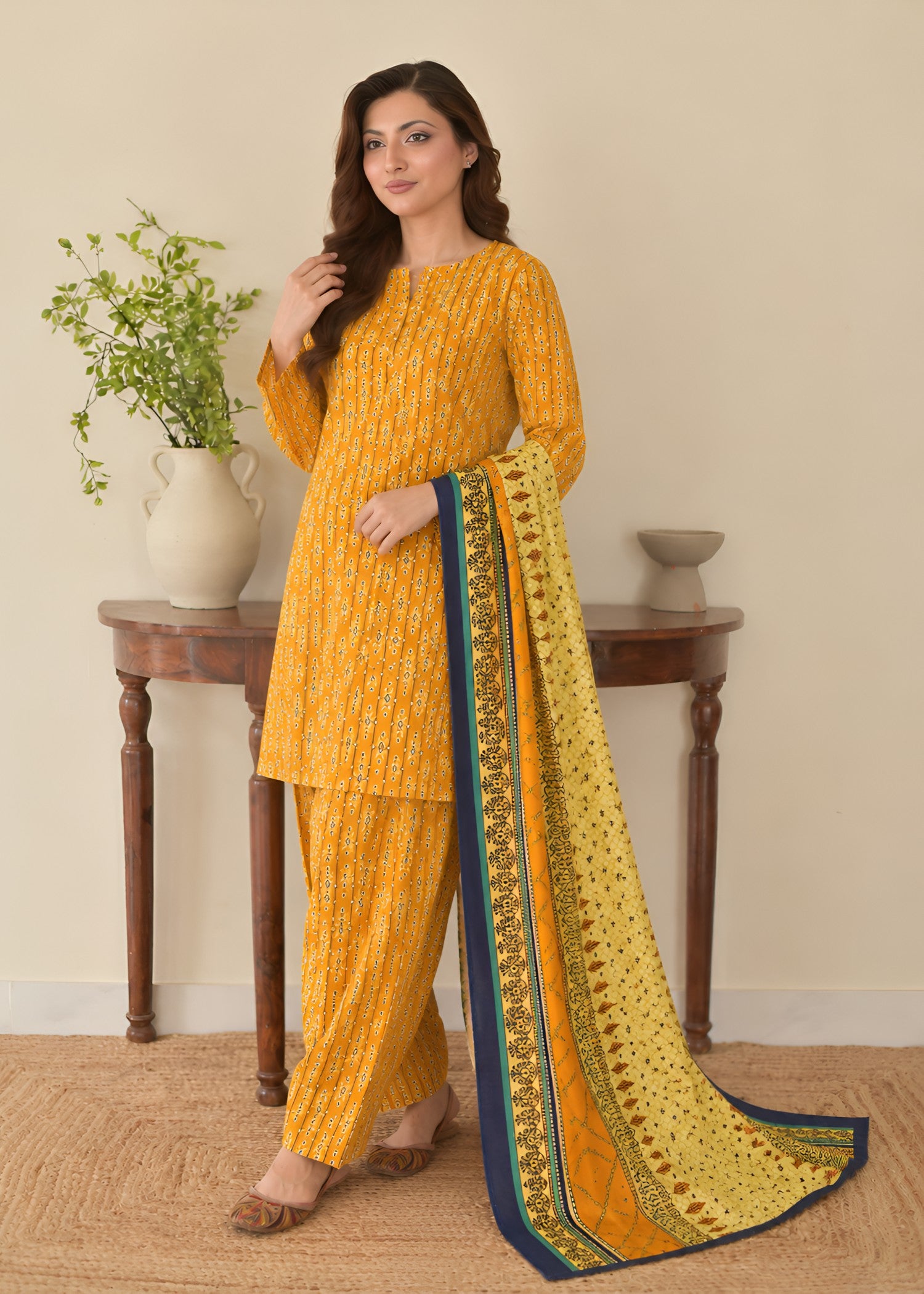 lawn Kurta Set in Marigold