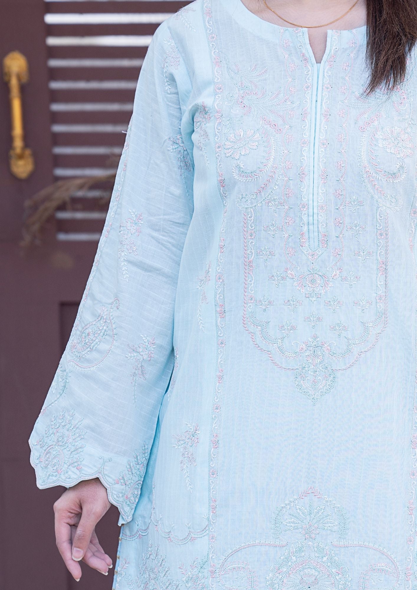 lawn Kurta Set in Ice blue