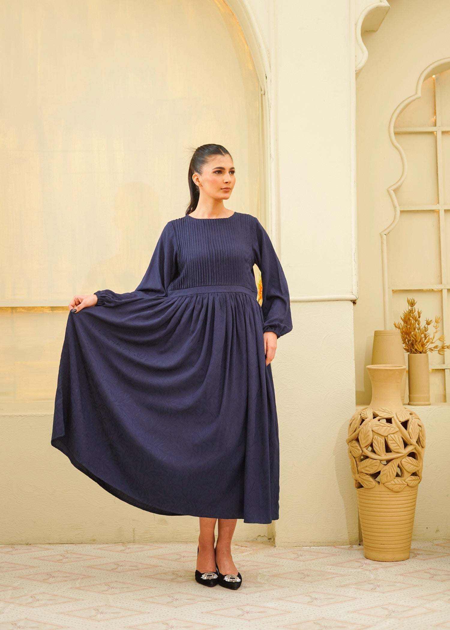 cotton viscose Maxi in Navy blue