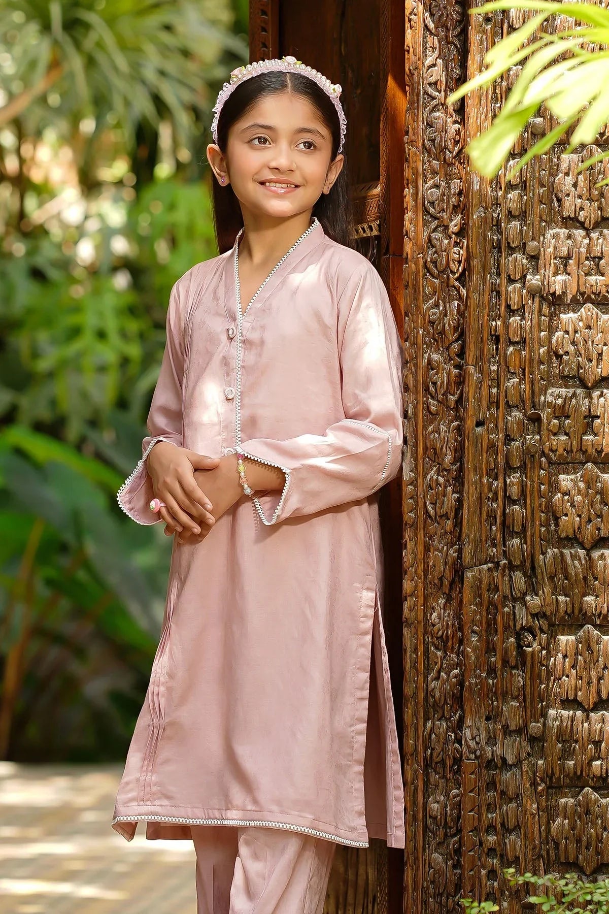 cotton dobby Kurta Set in Pastel pink