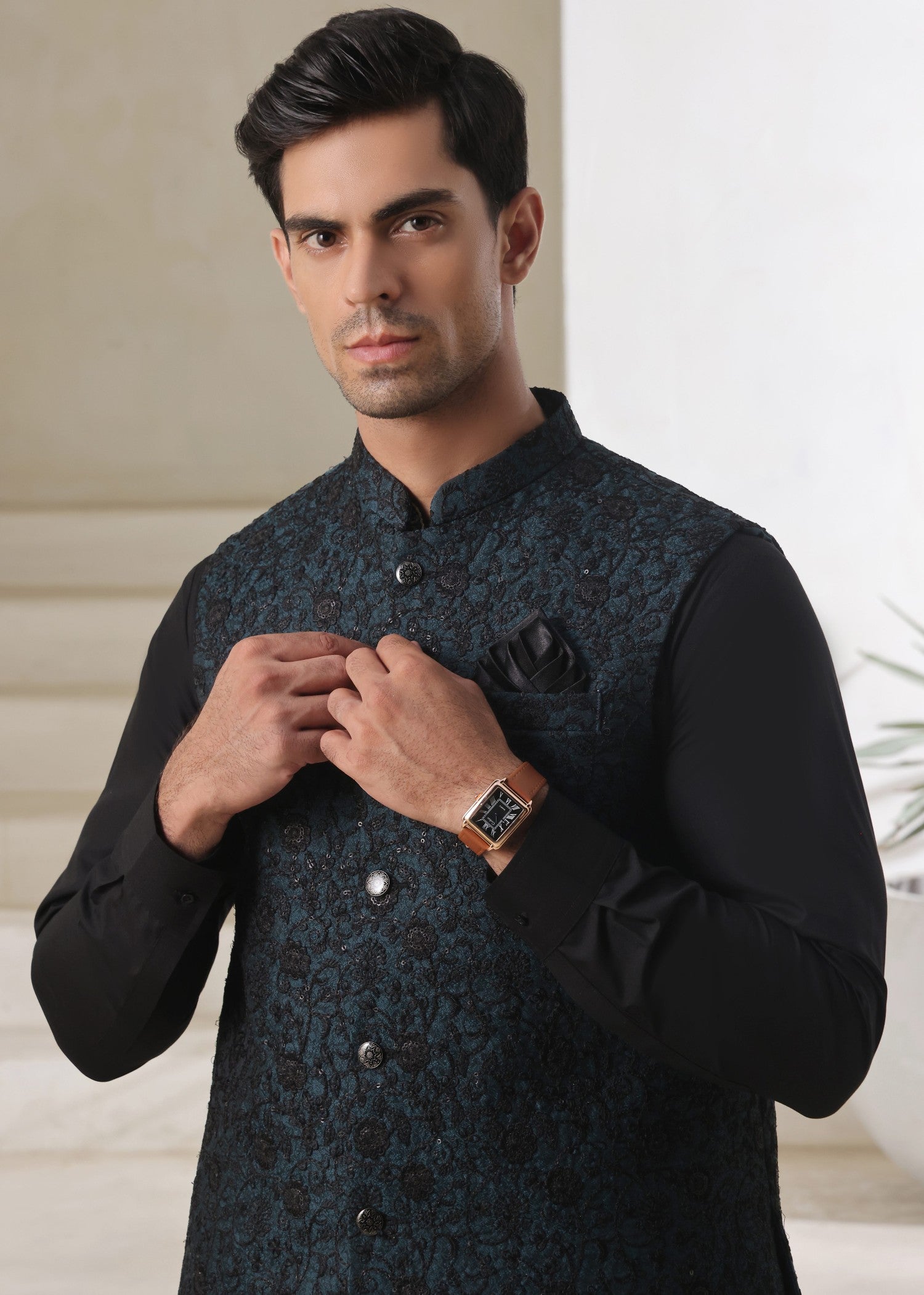 jamawar Waistcoat in Teal