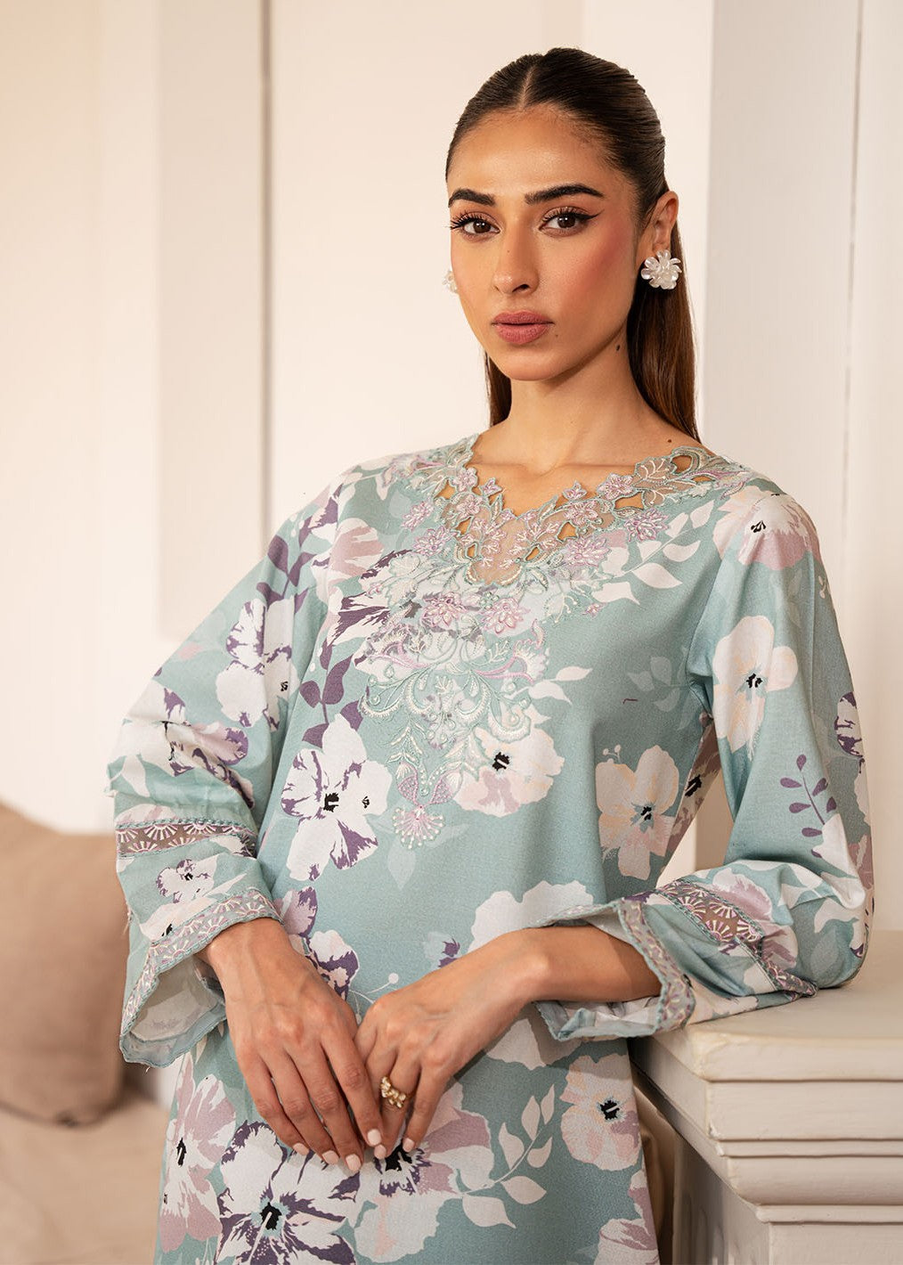 khaddar Unstitched in Powder blue