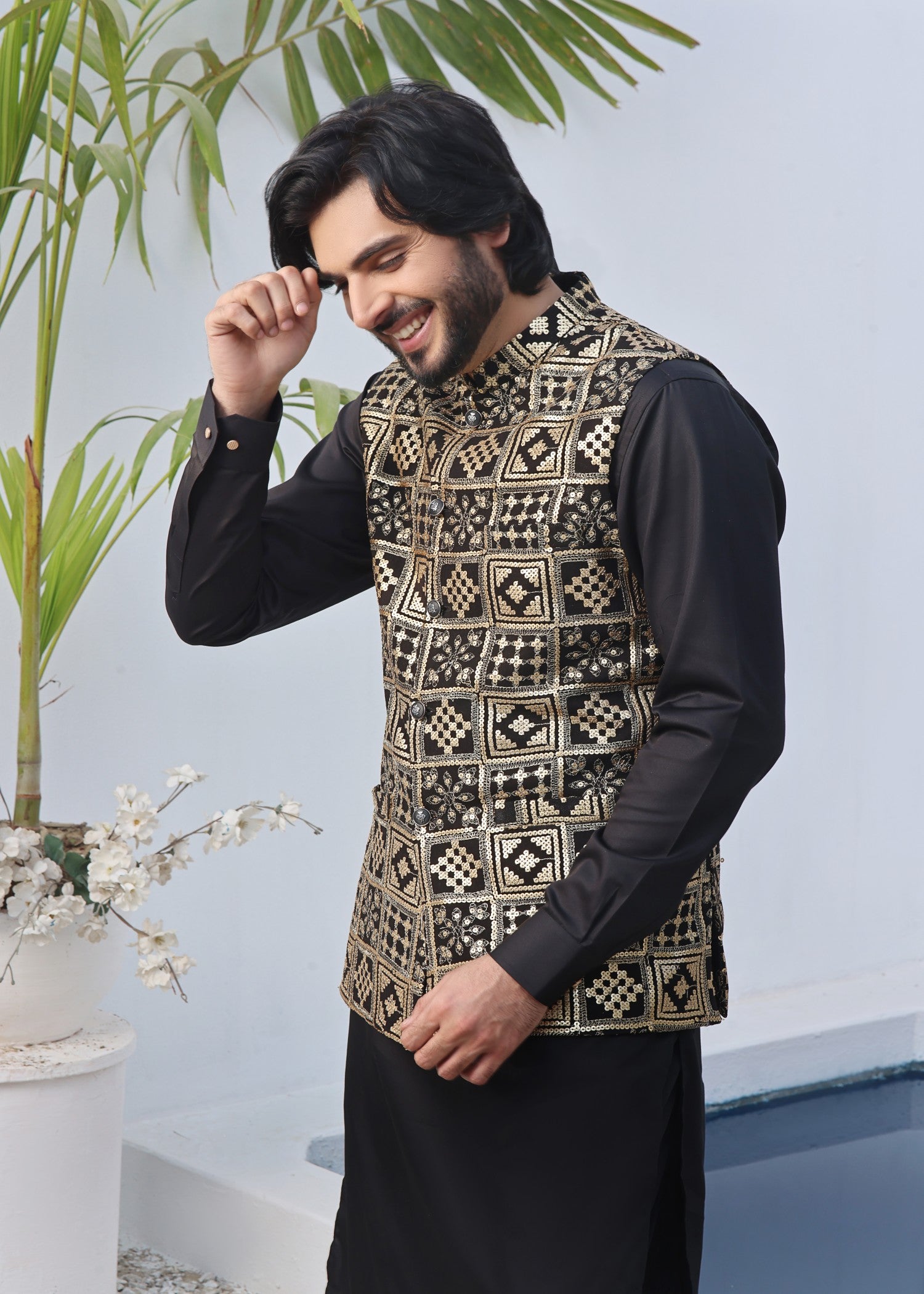 chiffon Waistcoat in Gold by J Pardesi