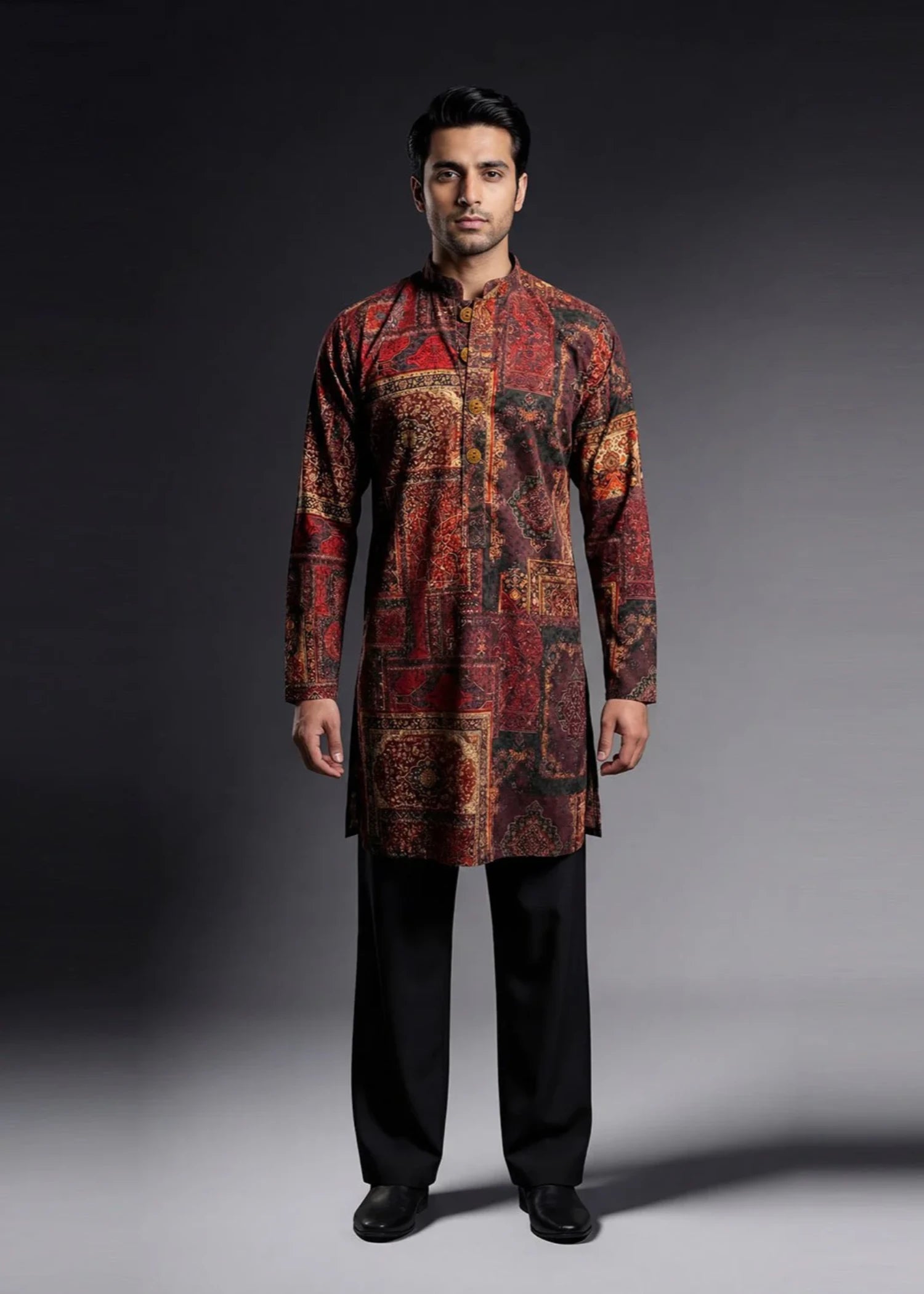 twill polyester Kurta in Cherry red