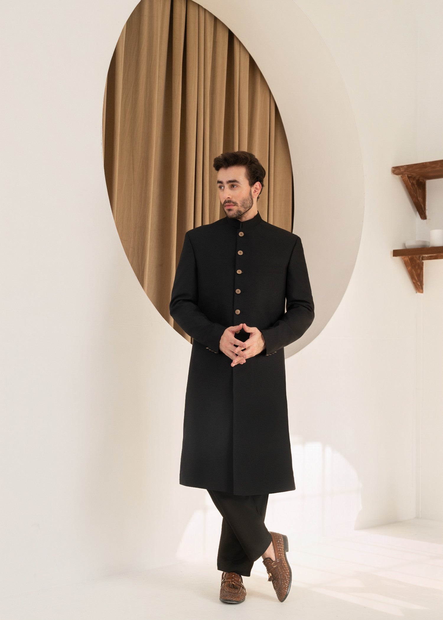 tropical Sherwani in Deep black by Galaxy