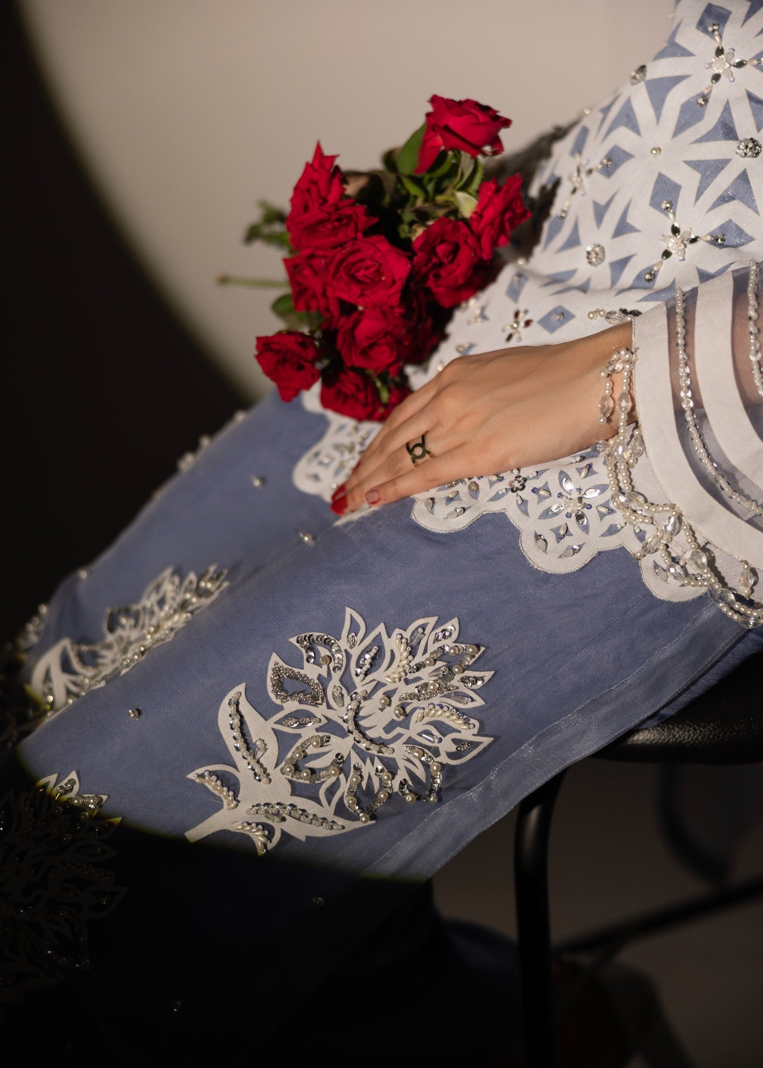 poly organza Kurta Set in Cornflower blue
