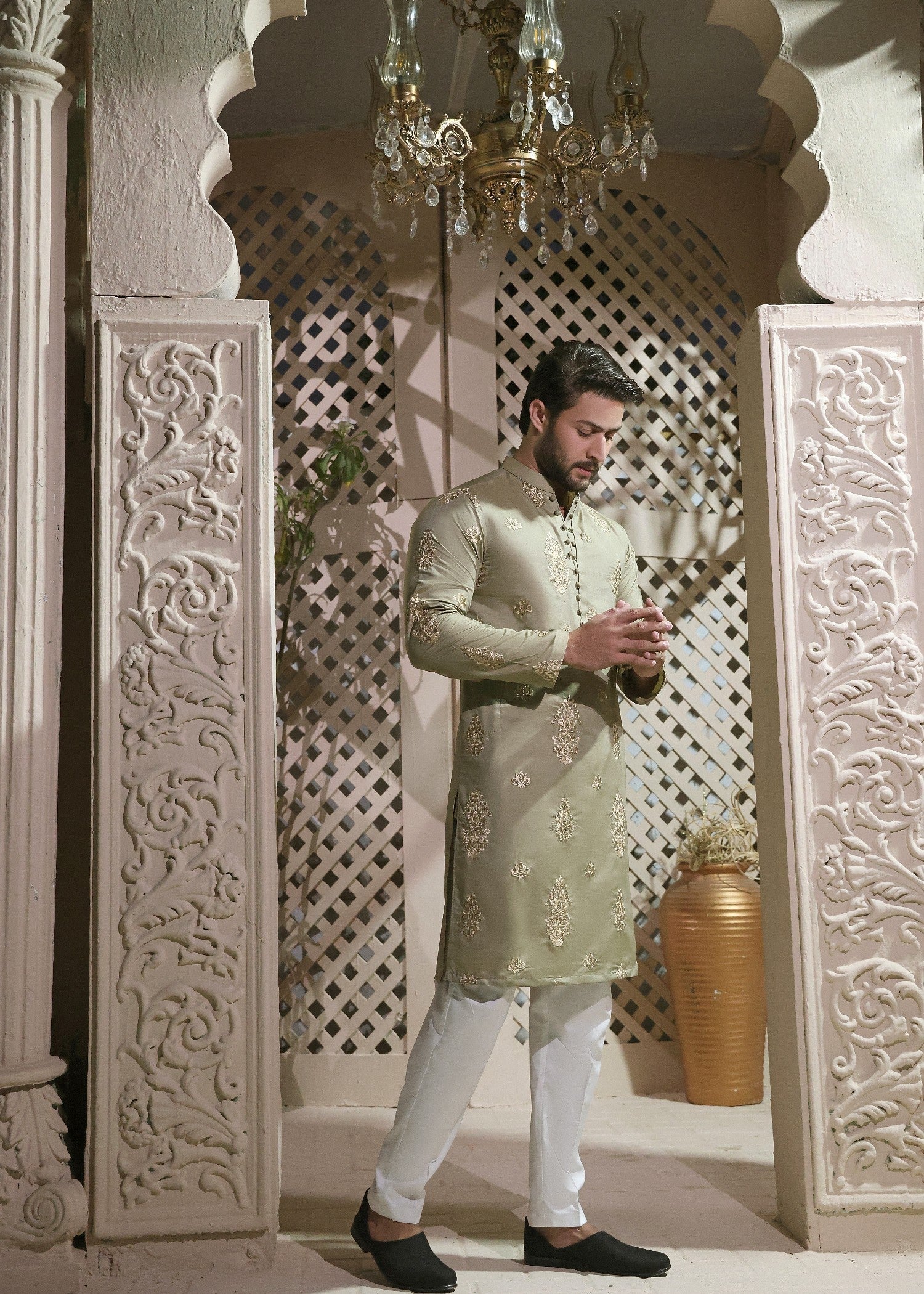 cotton silk Kurta in Pistachio green