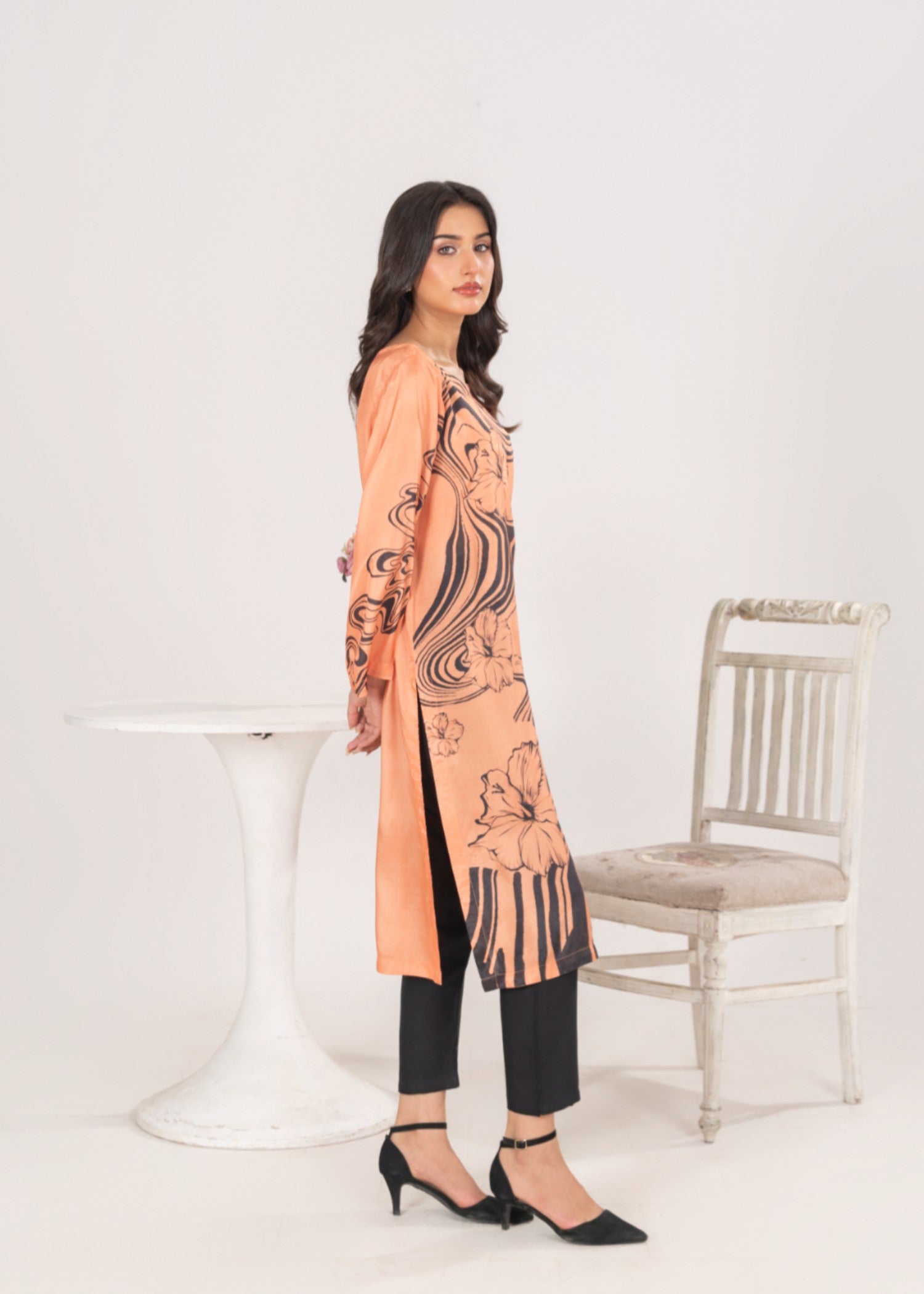 silk Kurti in Peach orange