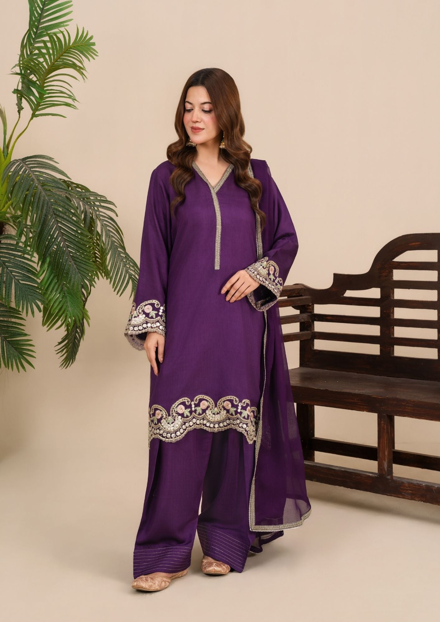 viscose thai silk Kurta Set in Plum