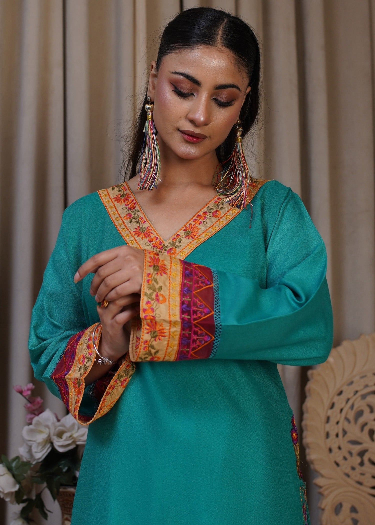dhanak Kurta Set in Sea green